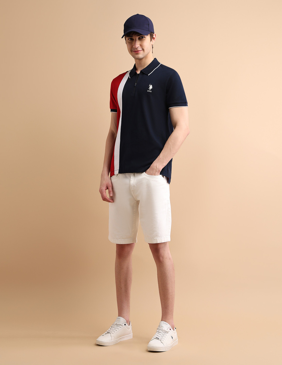Image of U.S. POLO ASSN. Colorblock Men Polo Neck Blue T-Shirt