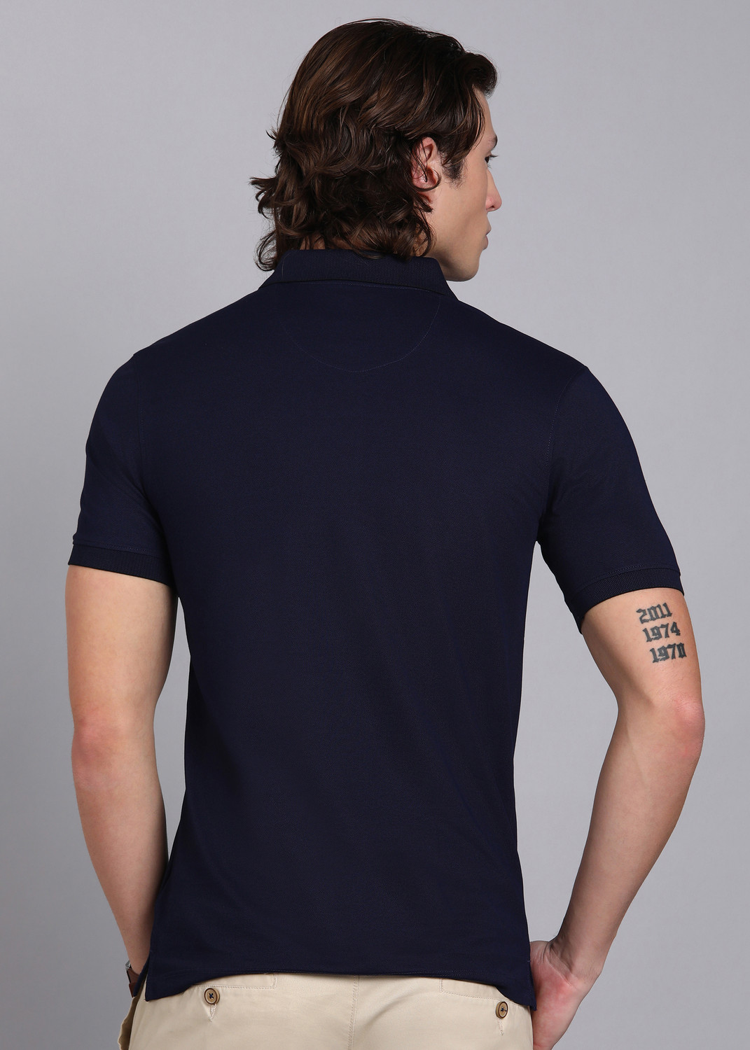 Image of PETER ENGLAND Solid Men Polo Neck Grey T-Shirt