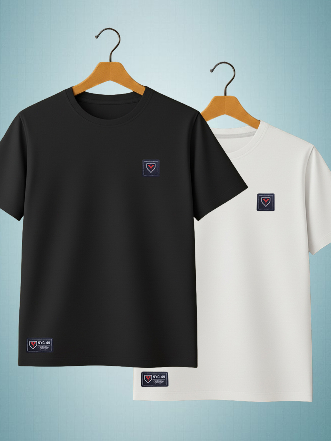 Image of Yazole Solid Men Round Neck Black, White T-Shirt