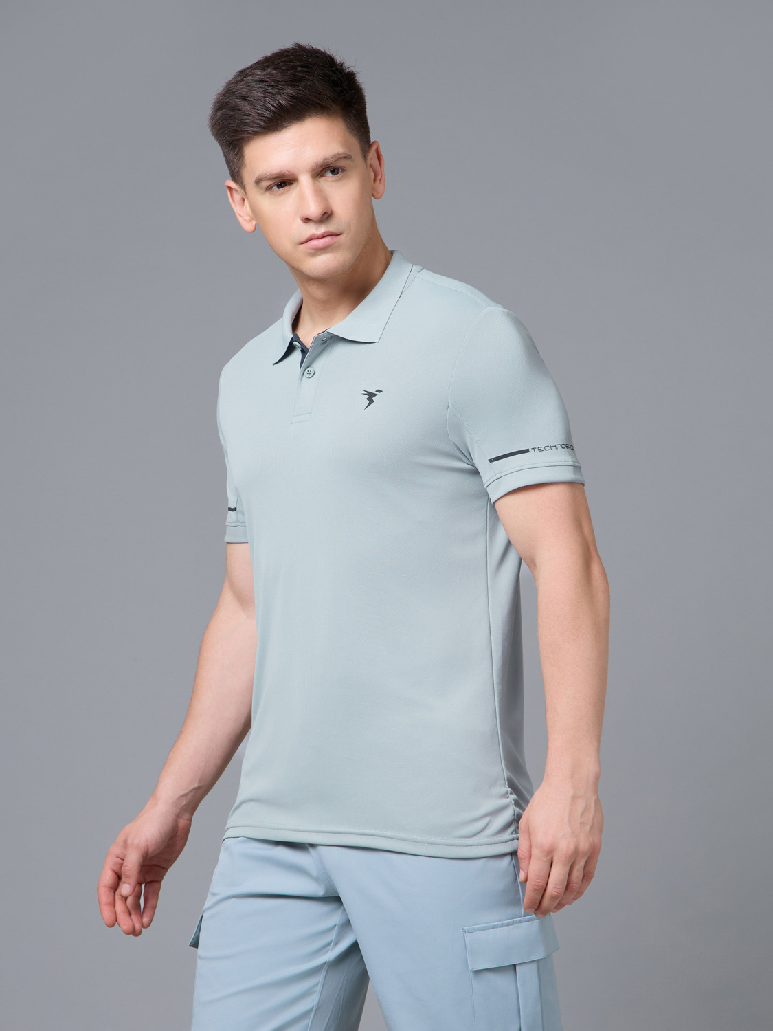 Image of TECHNOSPORT Printed Men Polo Neck Light Green T-Shirt