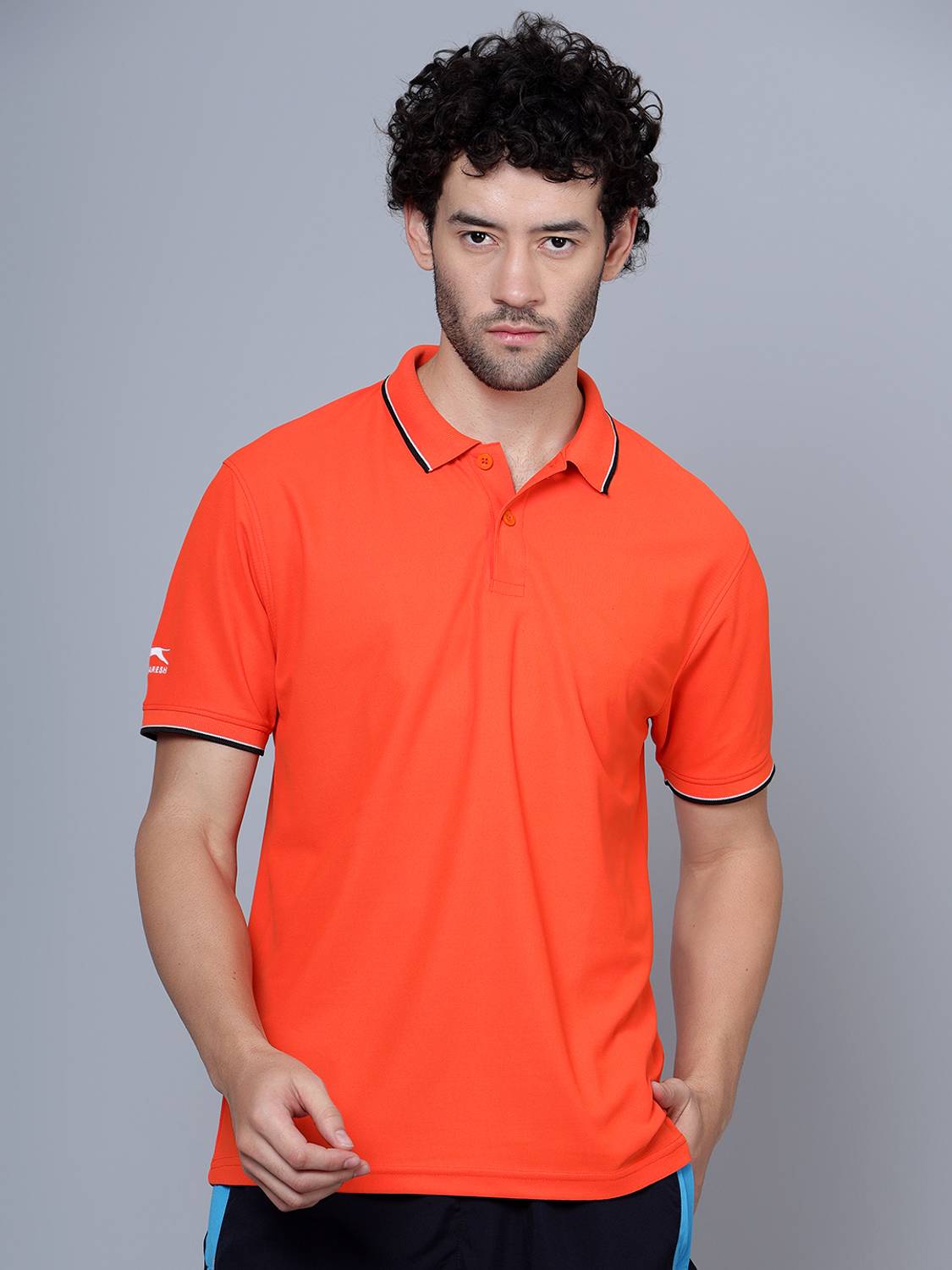 Shiv Naresh Men Solid Polo Neck Polyester Orange T-Shirt