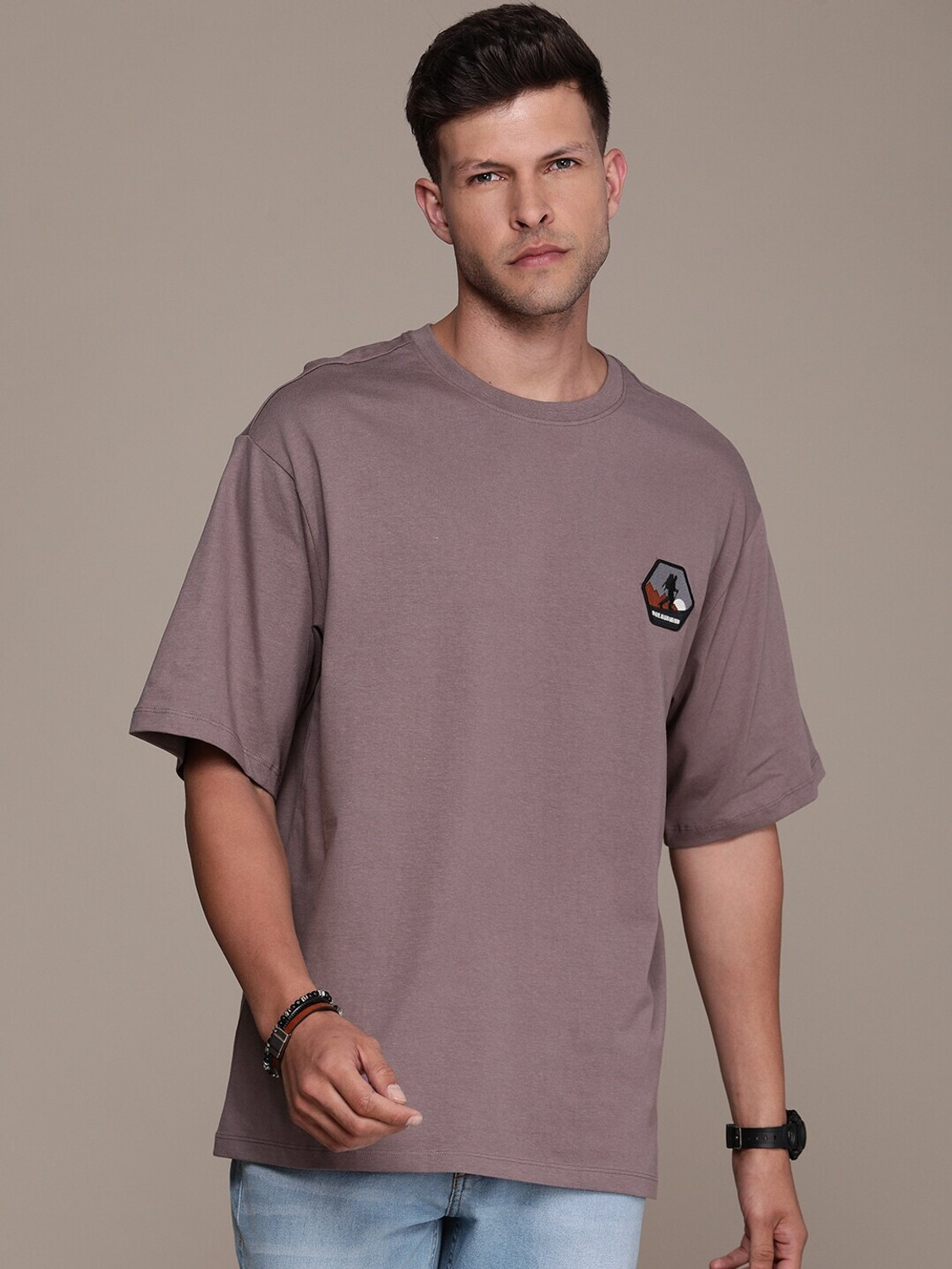 Image of Roadster Solid Men Round Neck Purple T-Shirt