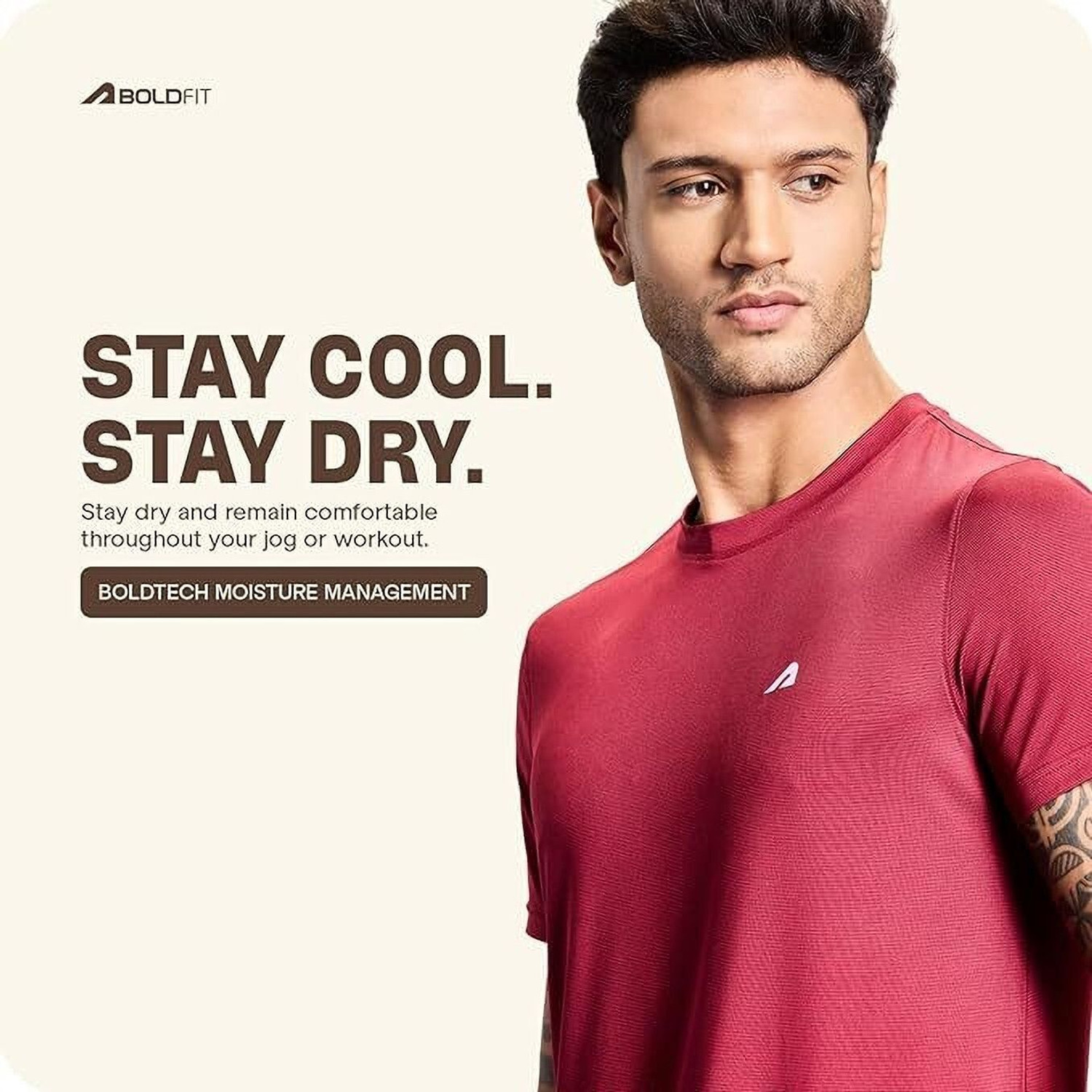 Image of Boldfit Athleisure Solid Men Round Neck Red T-Shirt