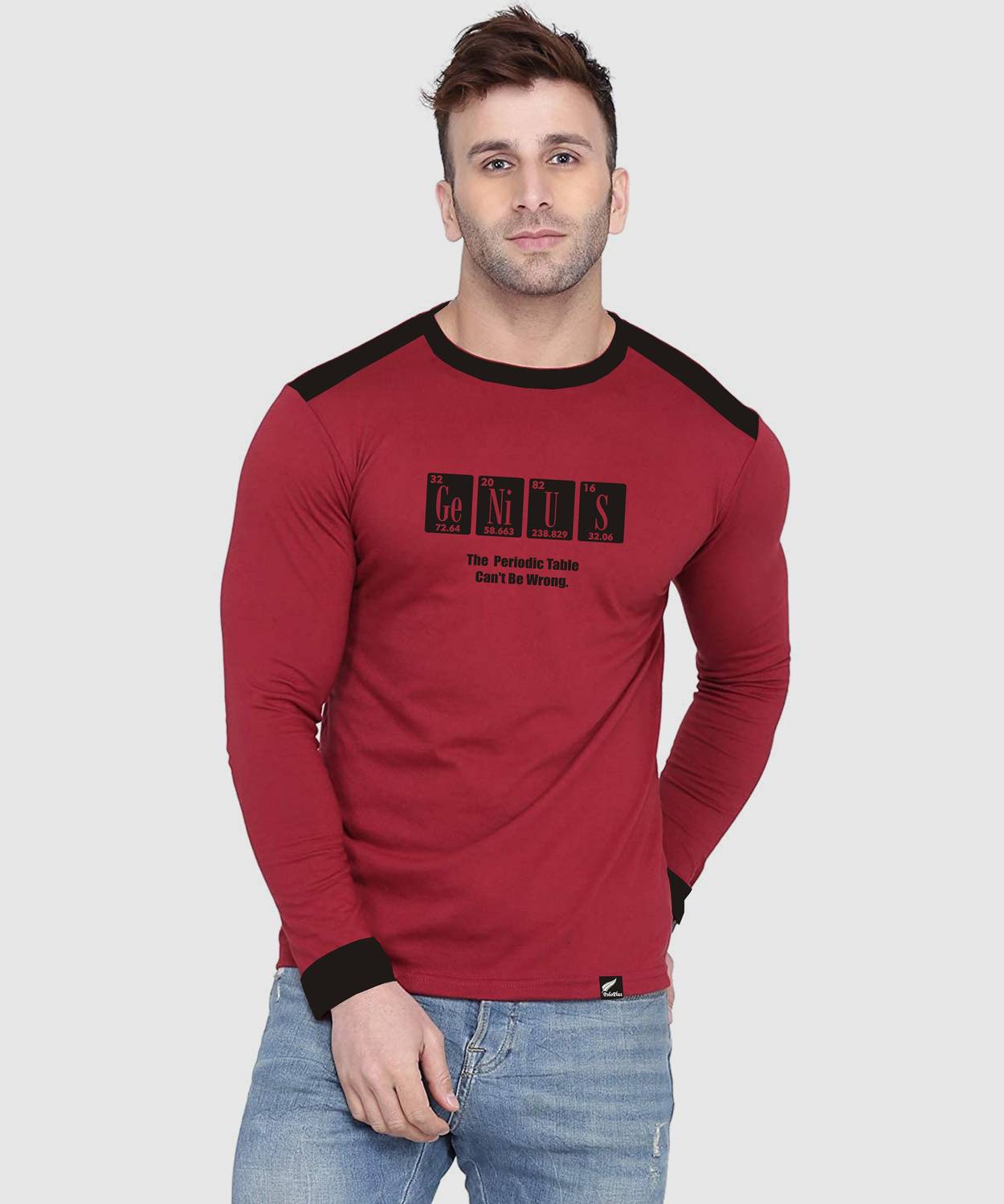 Polo Plus Men Typography Round Neck Cotton Blend Maroon T-Shirt