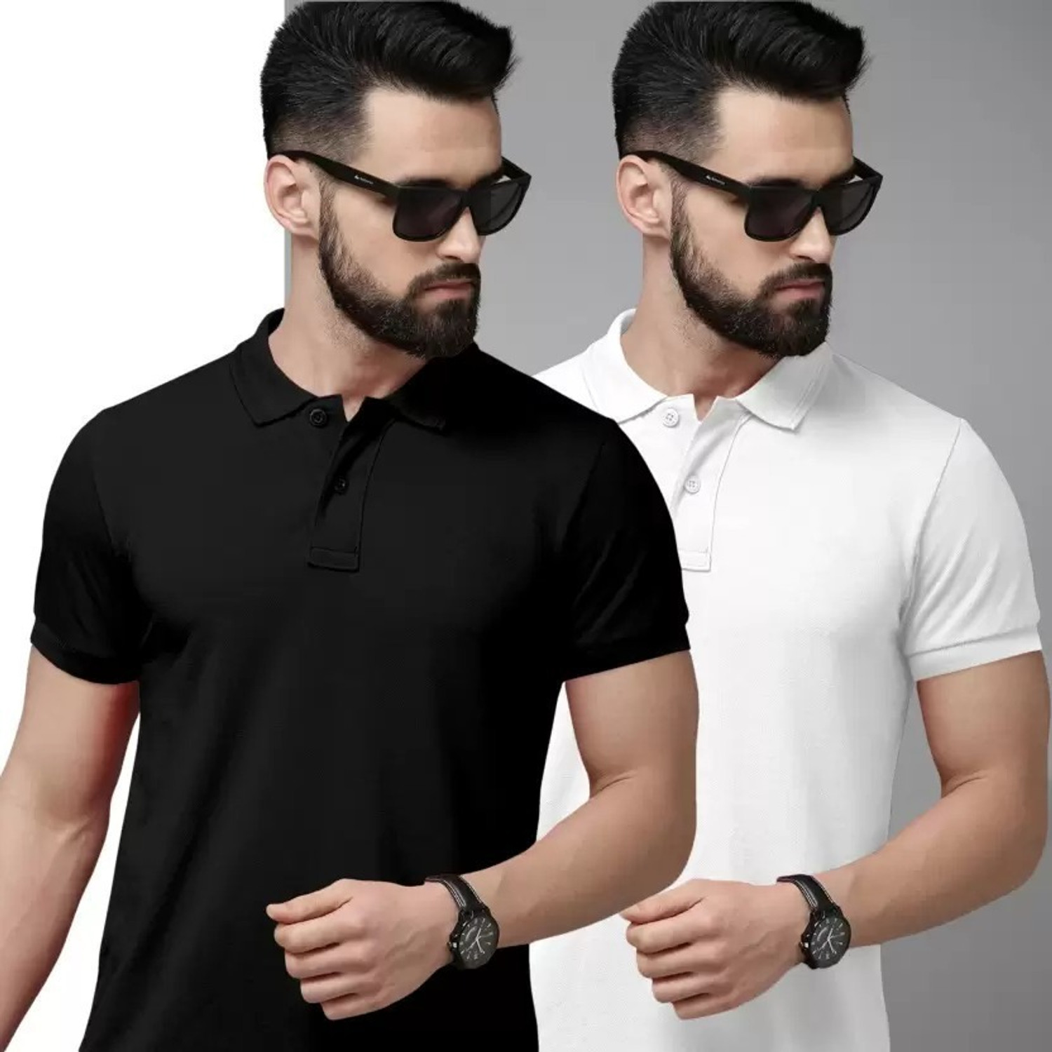Image of balker merka Solid Men Polo Neck Black T-Shirt
