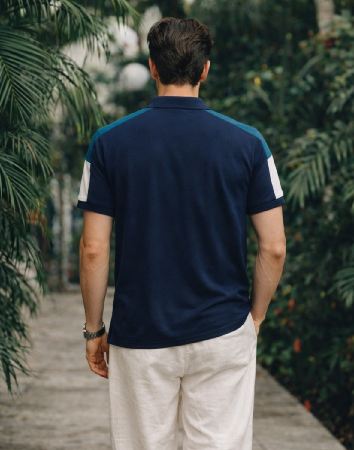 Image of LOUIS PHILIPPE Colorblock Men Polo Neck Blue T-Shirt