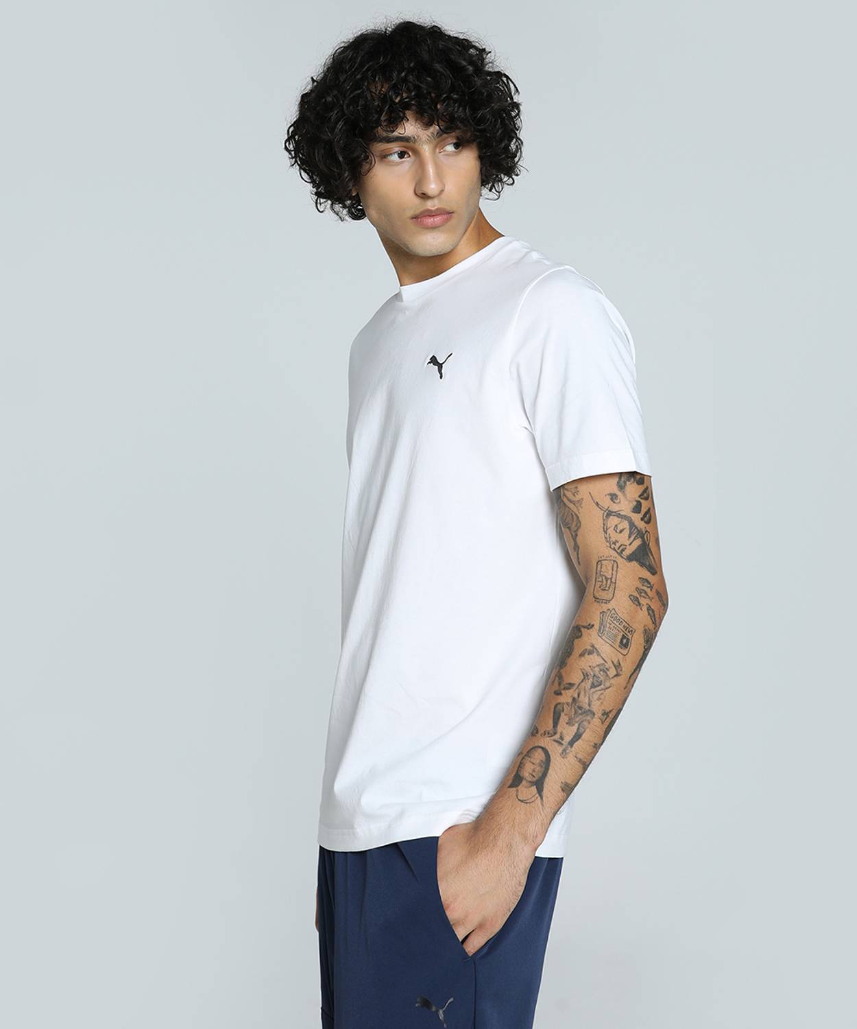 PUMA Men's White Pure Cotton Crew Neck T-Shirt - Image 3