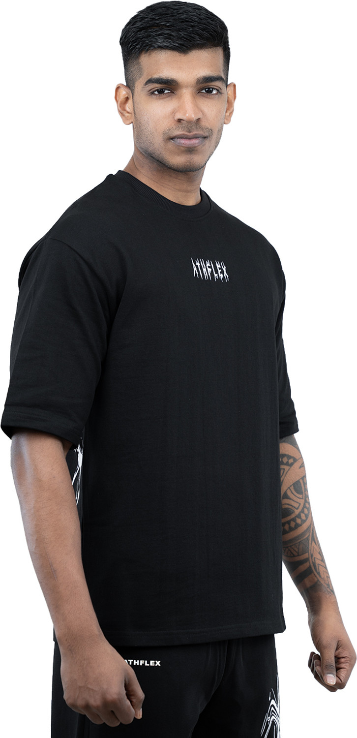 Image of Athflex Graphic Print Men Round Neck Black T-Shirt