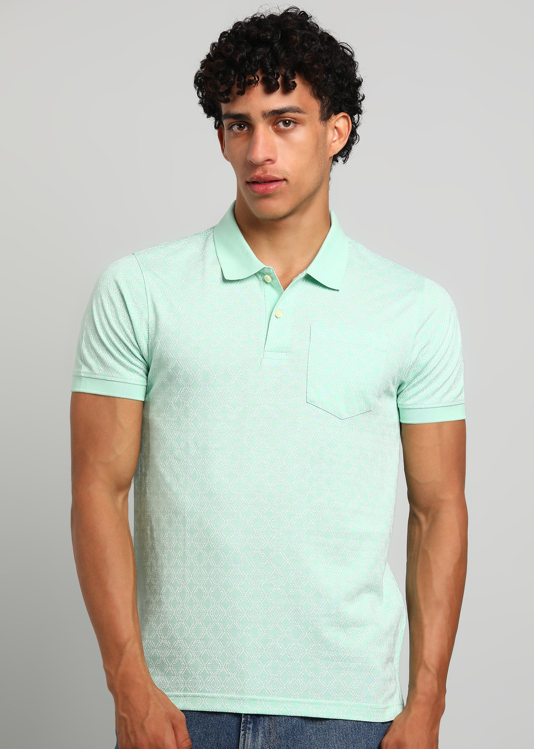 Image of PARX Printed Men Polo Neck Green T-Shirt