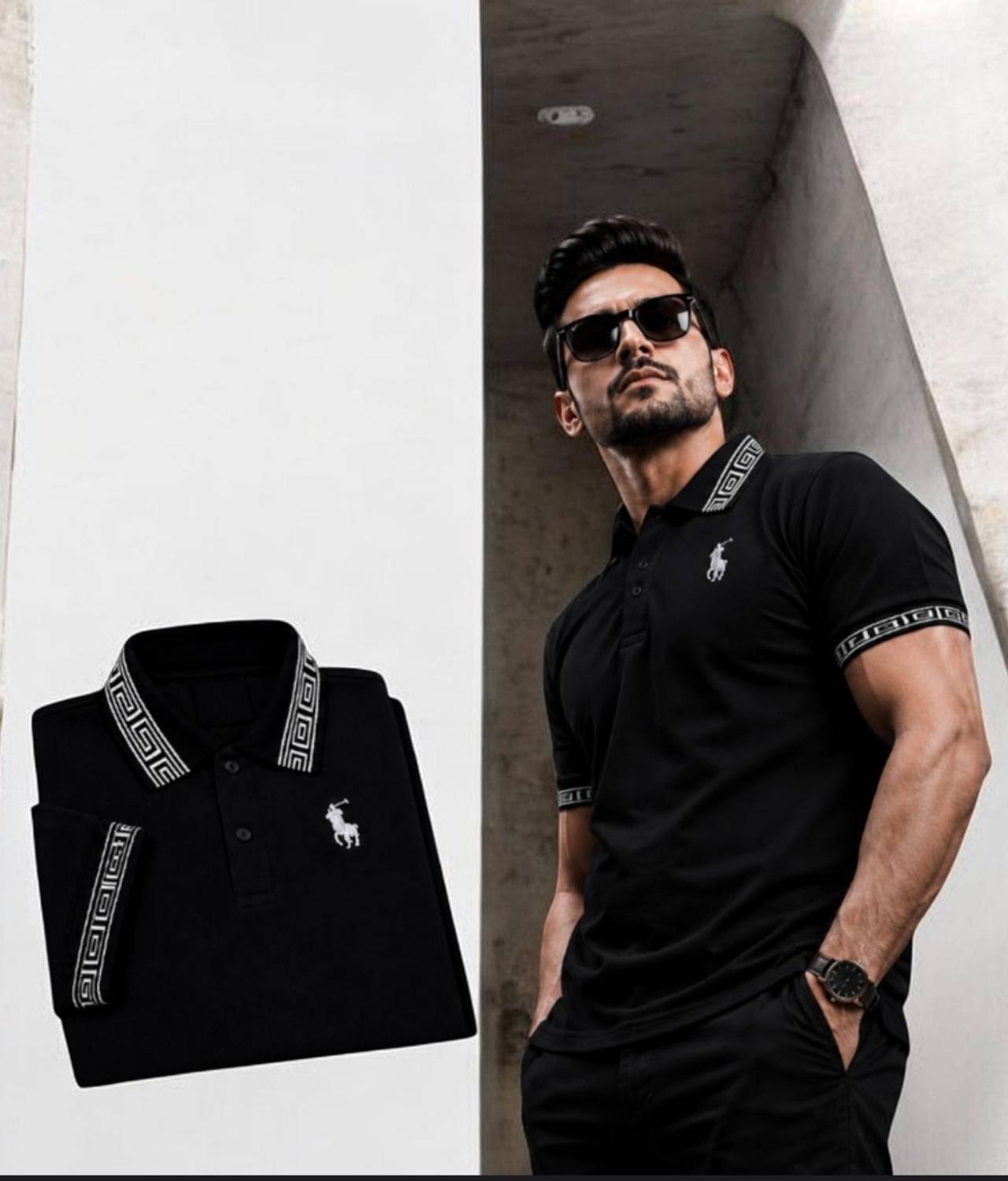 Lionlook Men Polo Neck Black T-Shirt - Image 2