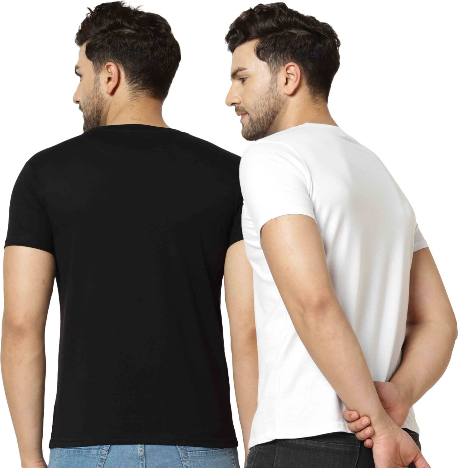 London Hills Solid Men Round Neck Black T-Shirt Pack of 2 - Image 2