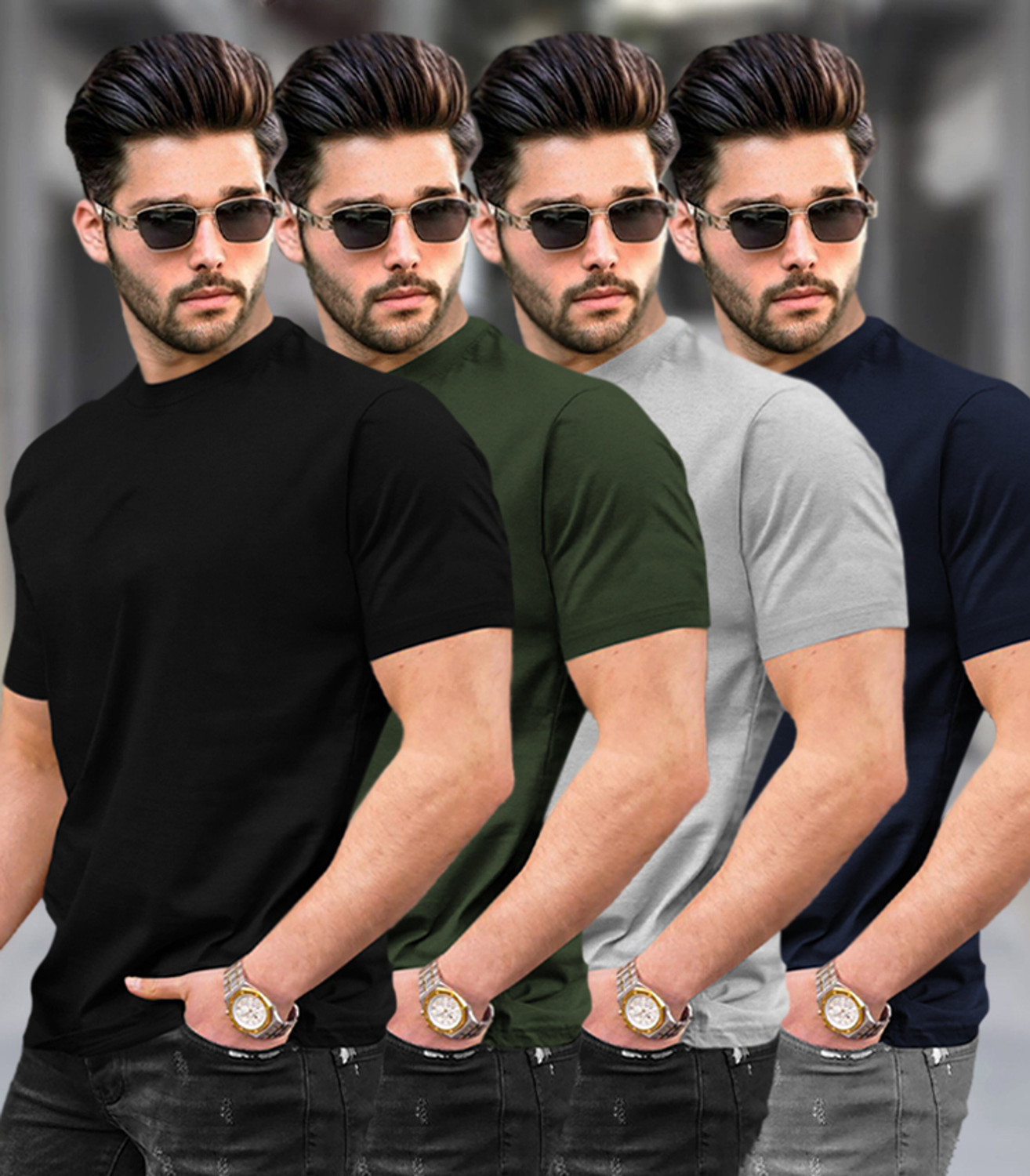Image of TRIPR Solid Men Round Neck Multicolor T-Shirt