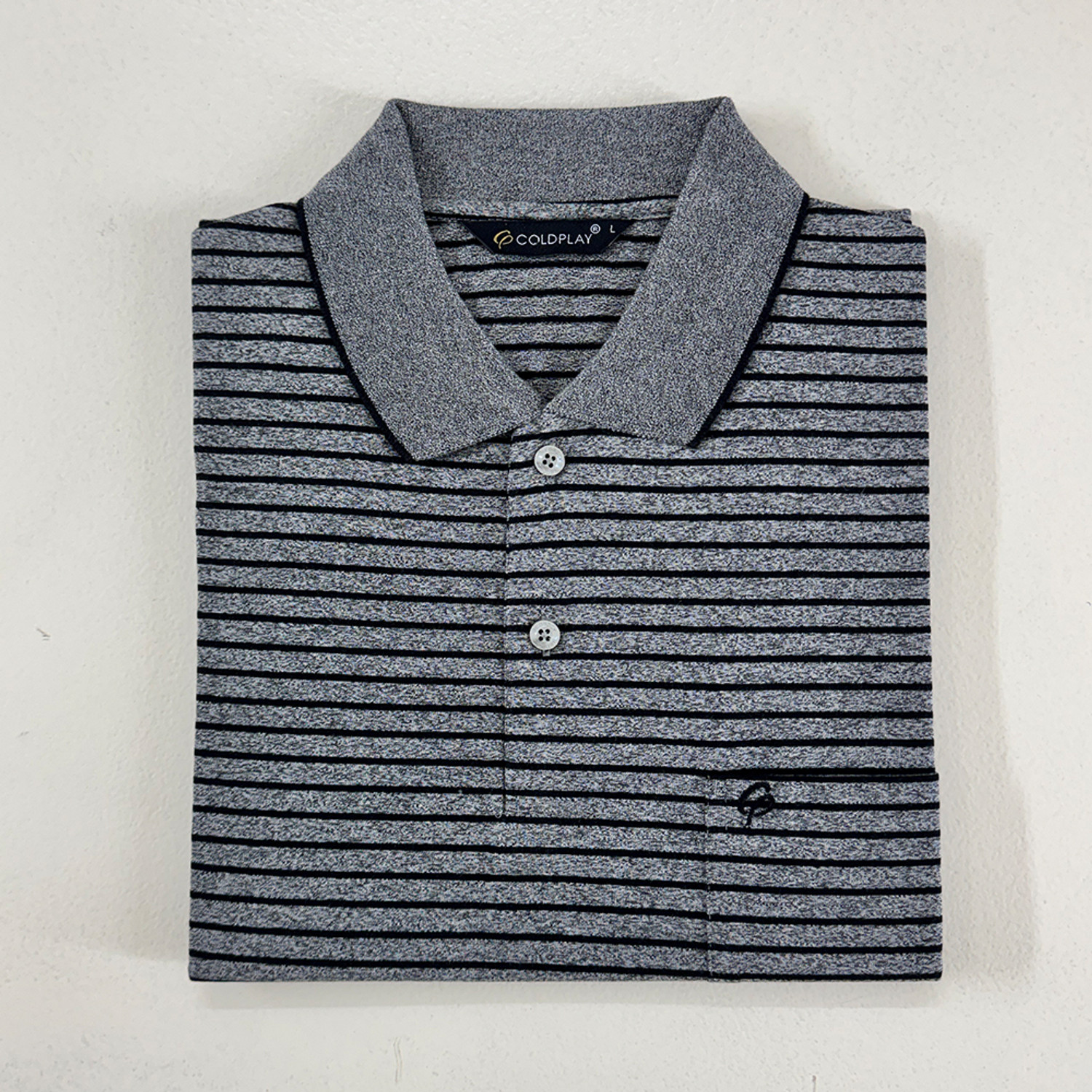 Image of Coldplay Striped Men Polo Neck Grey T-Shirt