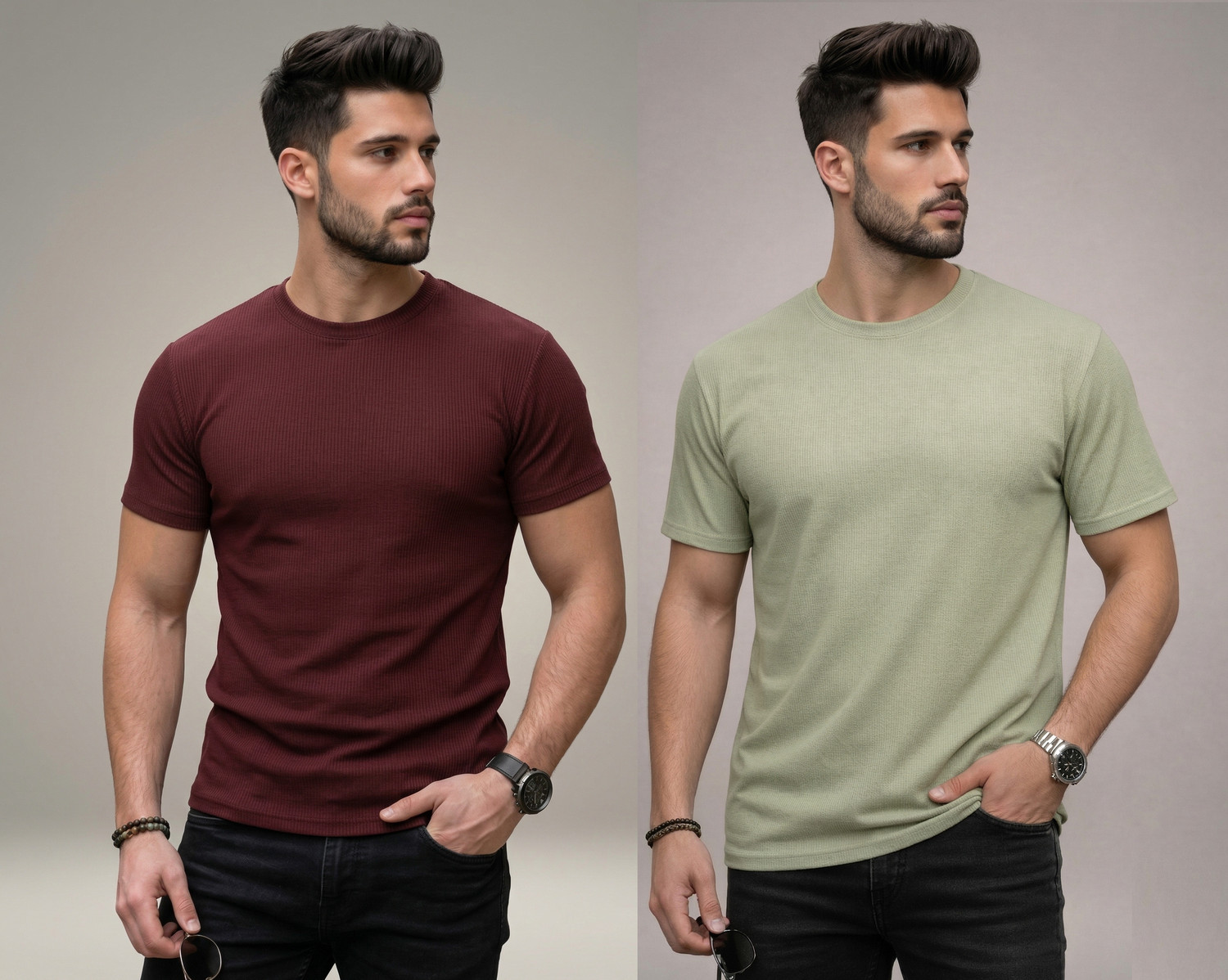 Image of stylesmyth Self Design Men Round Neck Multicolor T-Shirt