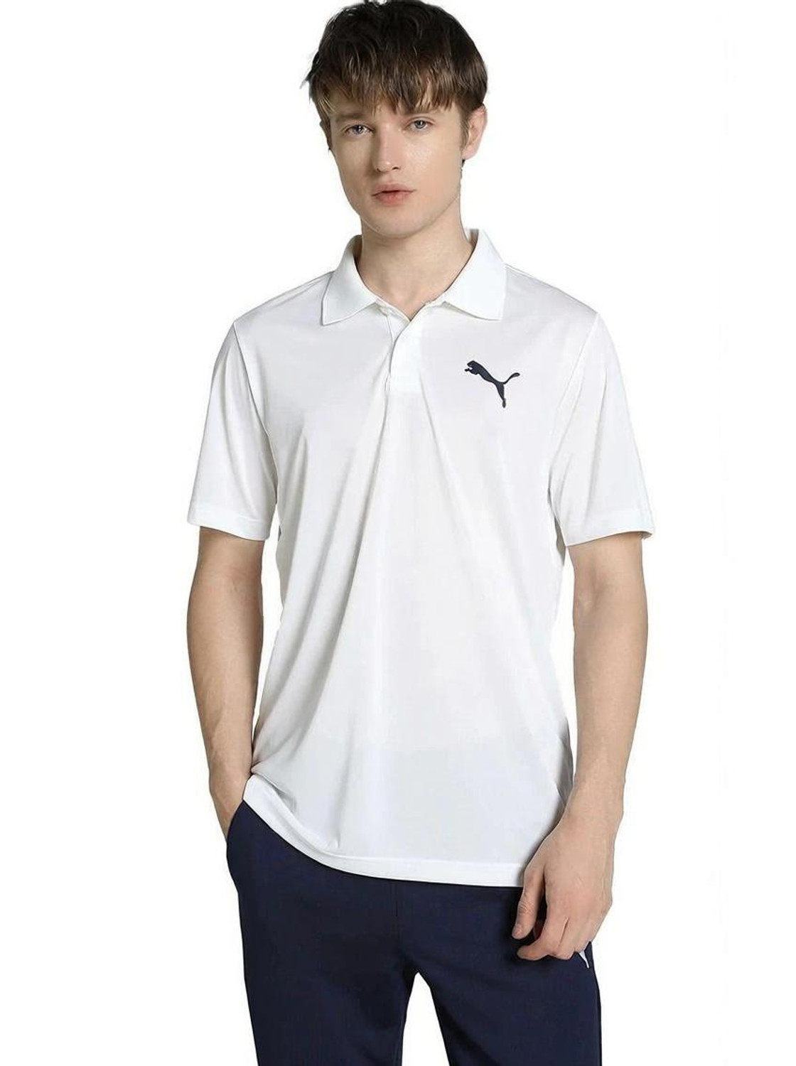 Image of PUMA Solid Men Polo Neck White T-Shirt