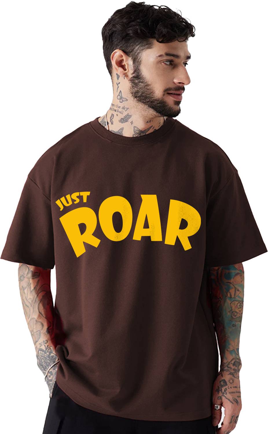 Leotude Men Printed Round Neck Cotton Blend Brown T-Shirt
