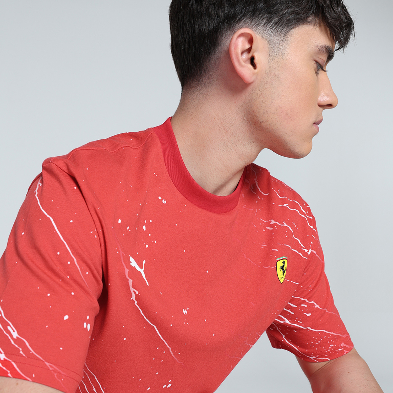 Image of PUMA Printed Men Crew Neck Red T-Shirt