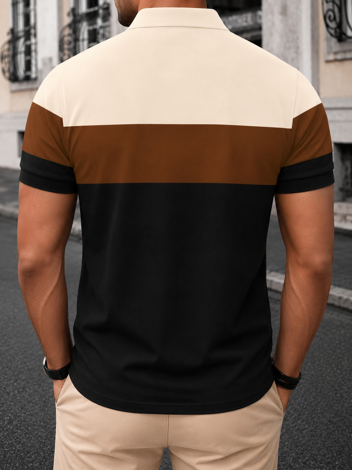 Image of STITCHROOT Colorblock Men Polo Neck Black T-Shirt