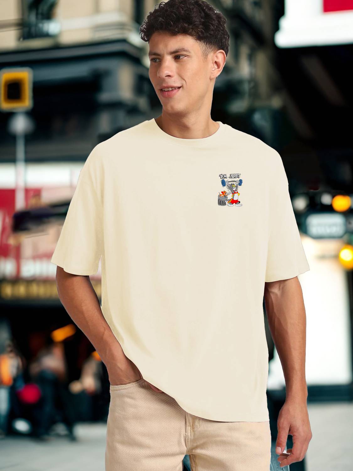 Heartees Beige Men's Round Neck Printed T-Shirt - Image 2