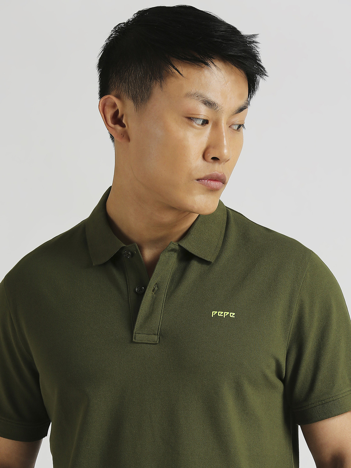 Image of Pepe Jeans Solid Men Polo Neck Green T-Shirt