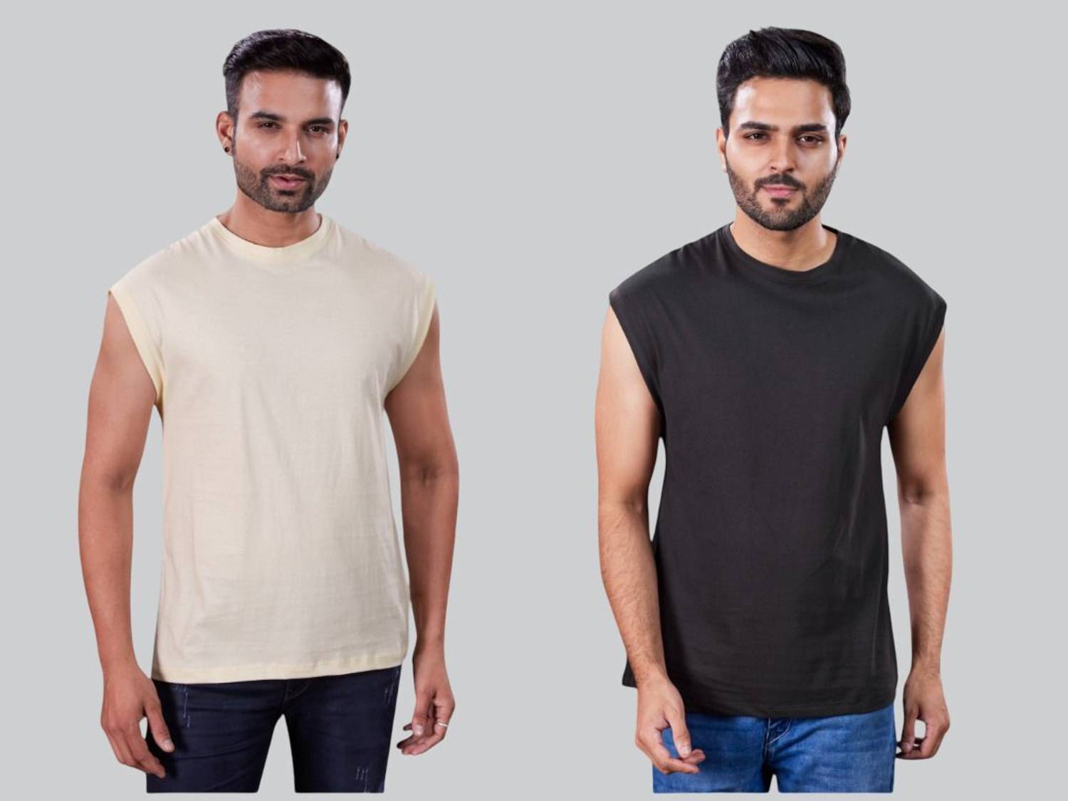 I&D Pack of 2 Men Solid Round Neck Pure Cotton Multicolor T-Shirt