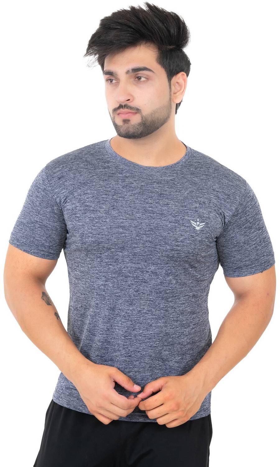 AMOLDO Solid Men Round Neck Grey T-Shirt