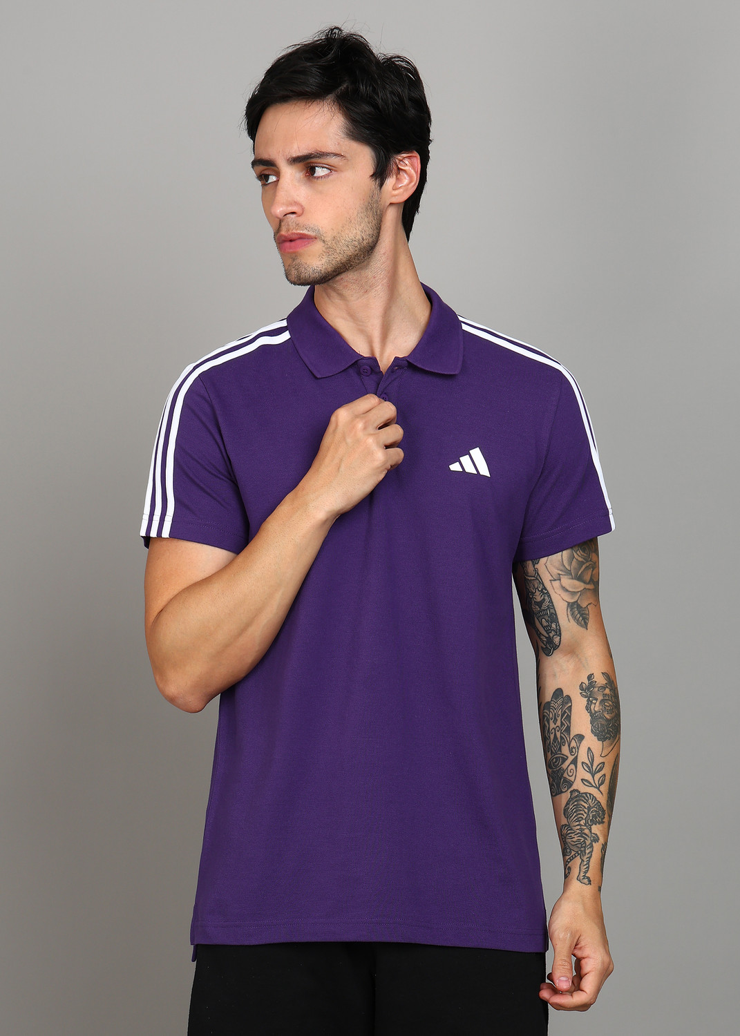 Image of ADIDAS Solid Men Polo Neck Purple T-Shirt