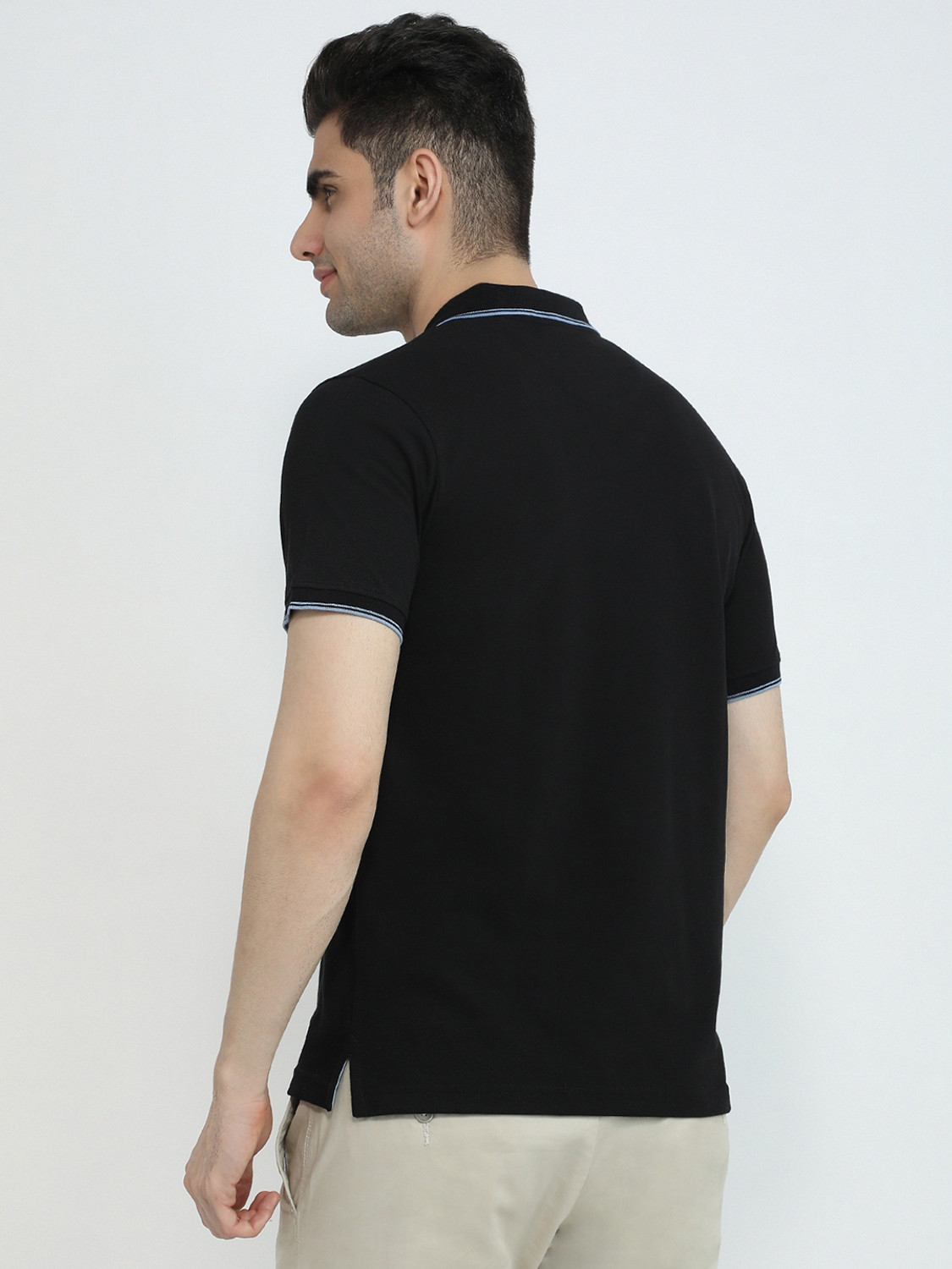 Image of PARK AVENUE Solid Men Polo Neck Black T-Shirt