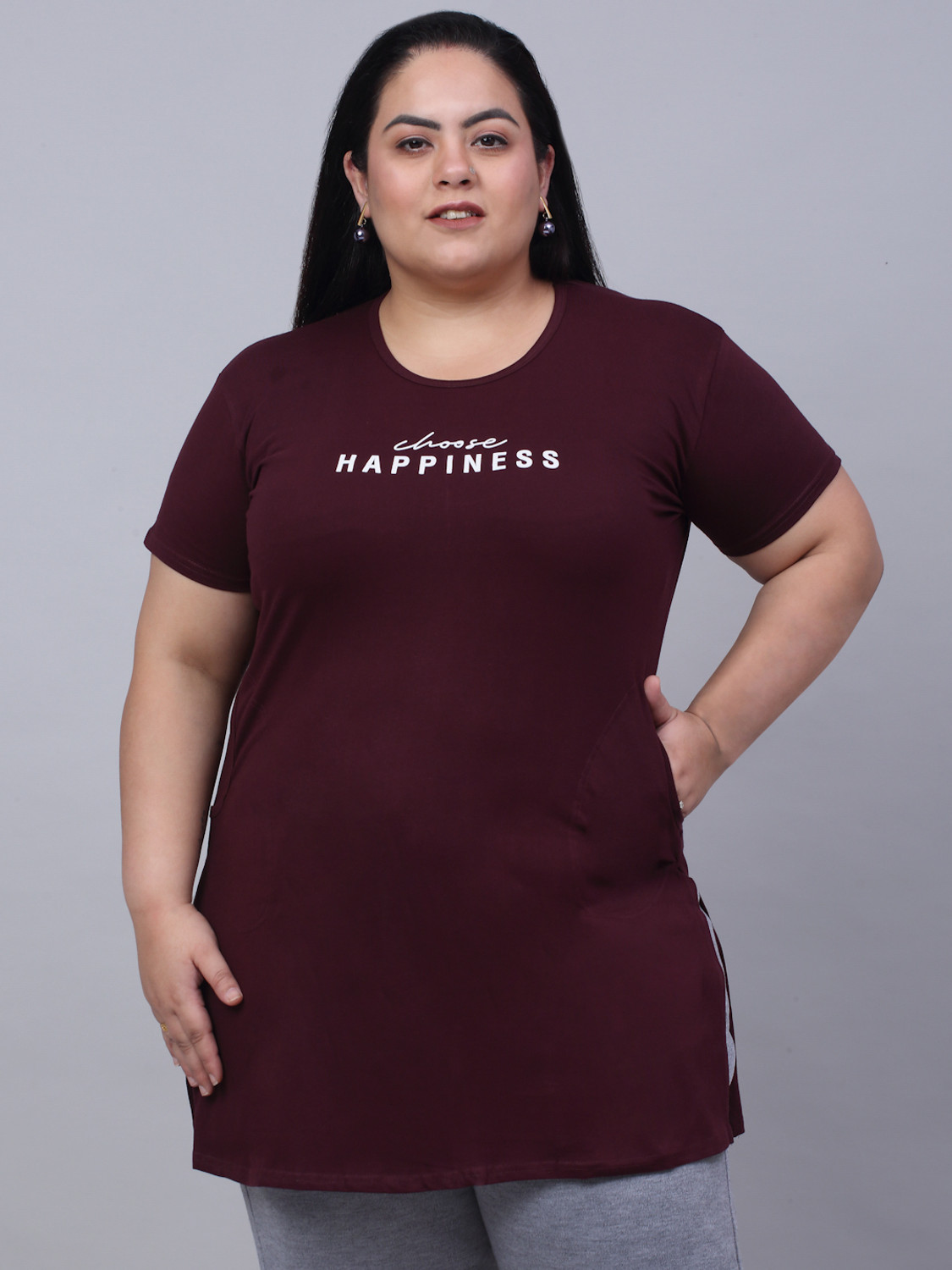 Image of Trend Level Typography Women Round Neck Maroon T-Shirt
