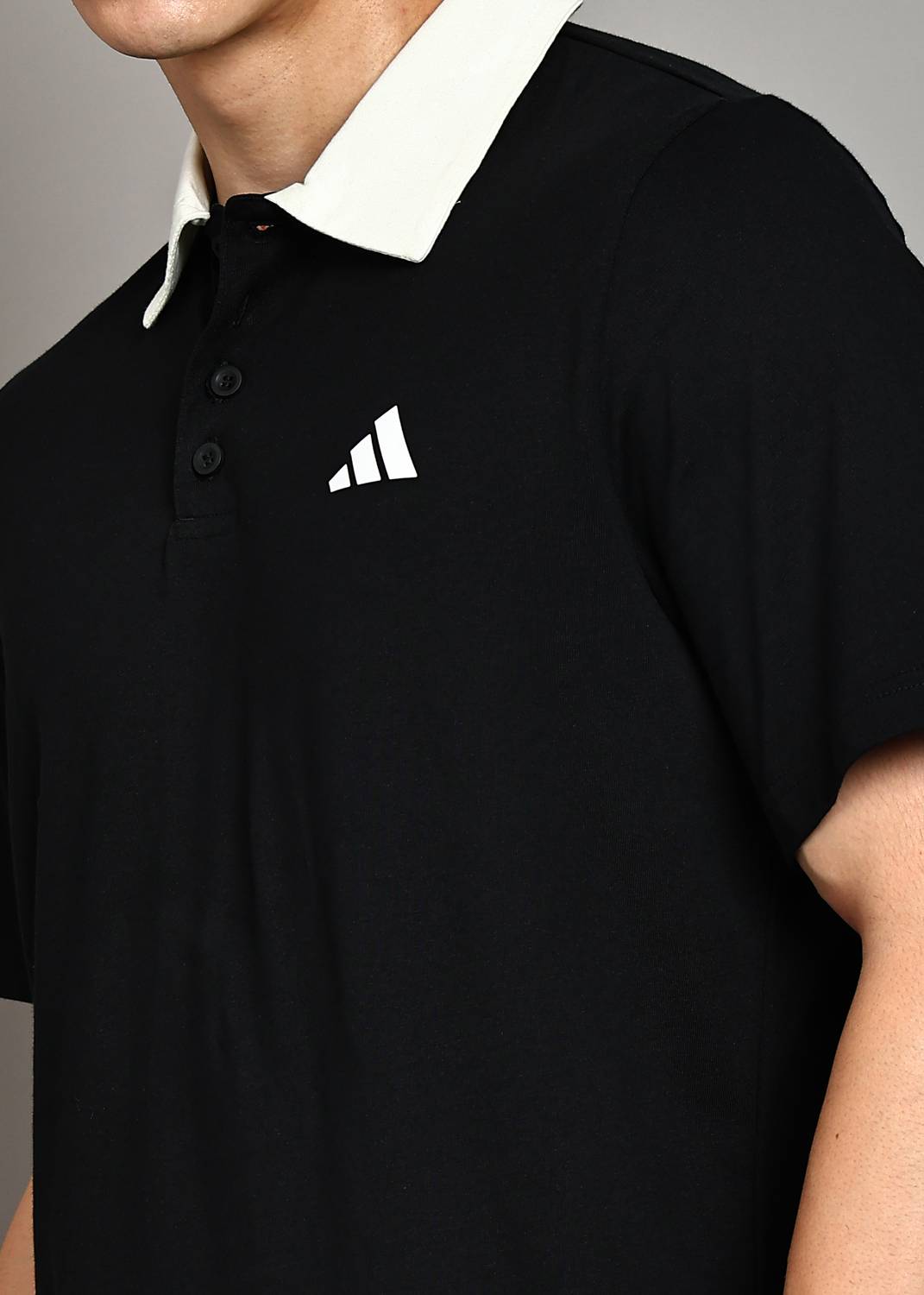ADIDAS Solid Men Polo Neck Black T-Shirt - Image 5