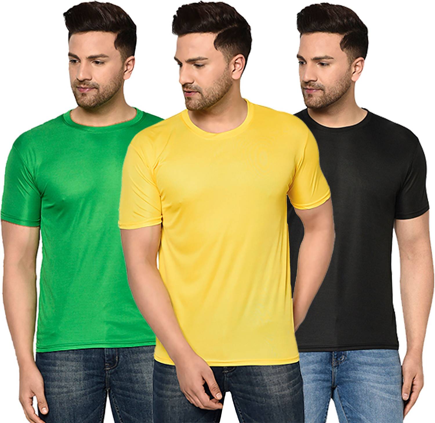 InkTees Pack of 3 Men Solid Regular Fit Plain T-Shirt Multicolor