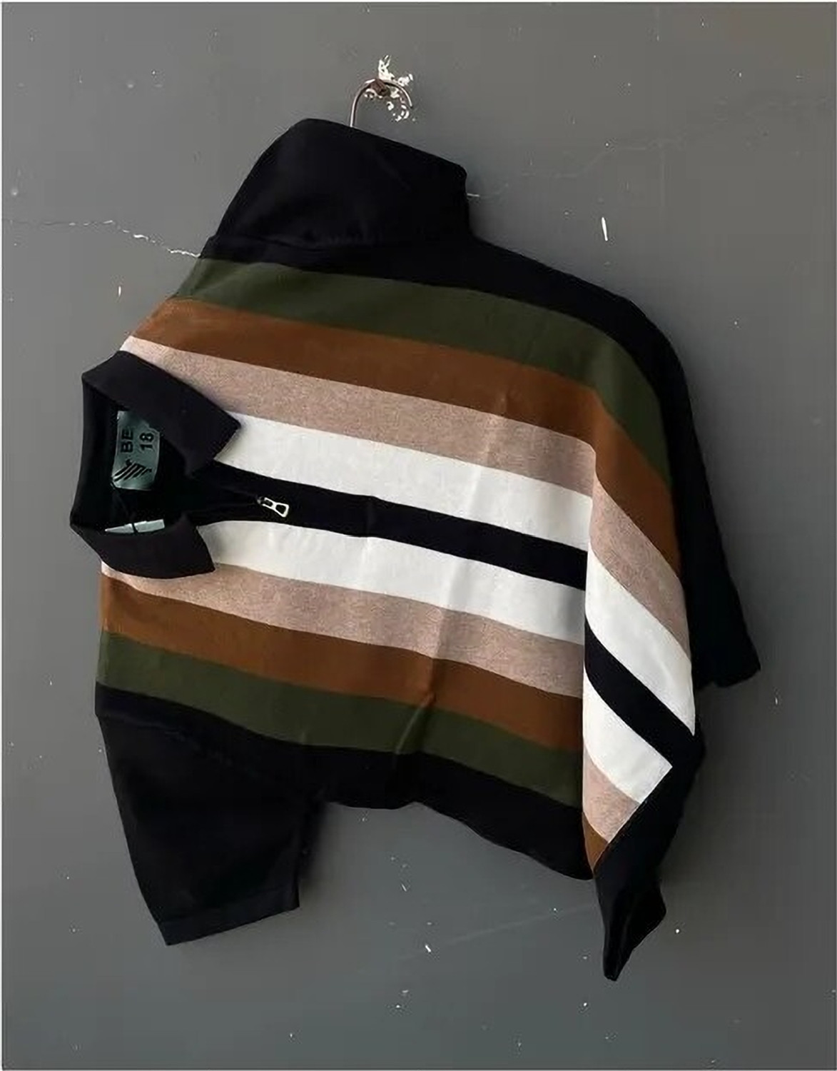 Image of MOODY SPARK Striped Men Polo Neck Multicolor T-Shirt