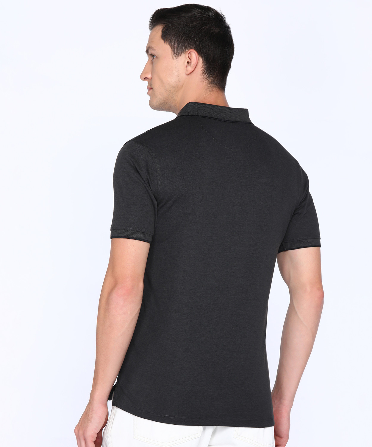 Image of PETER ENGLAND Solid Men Polo Neck Grey T-Shirt