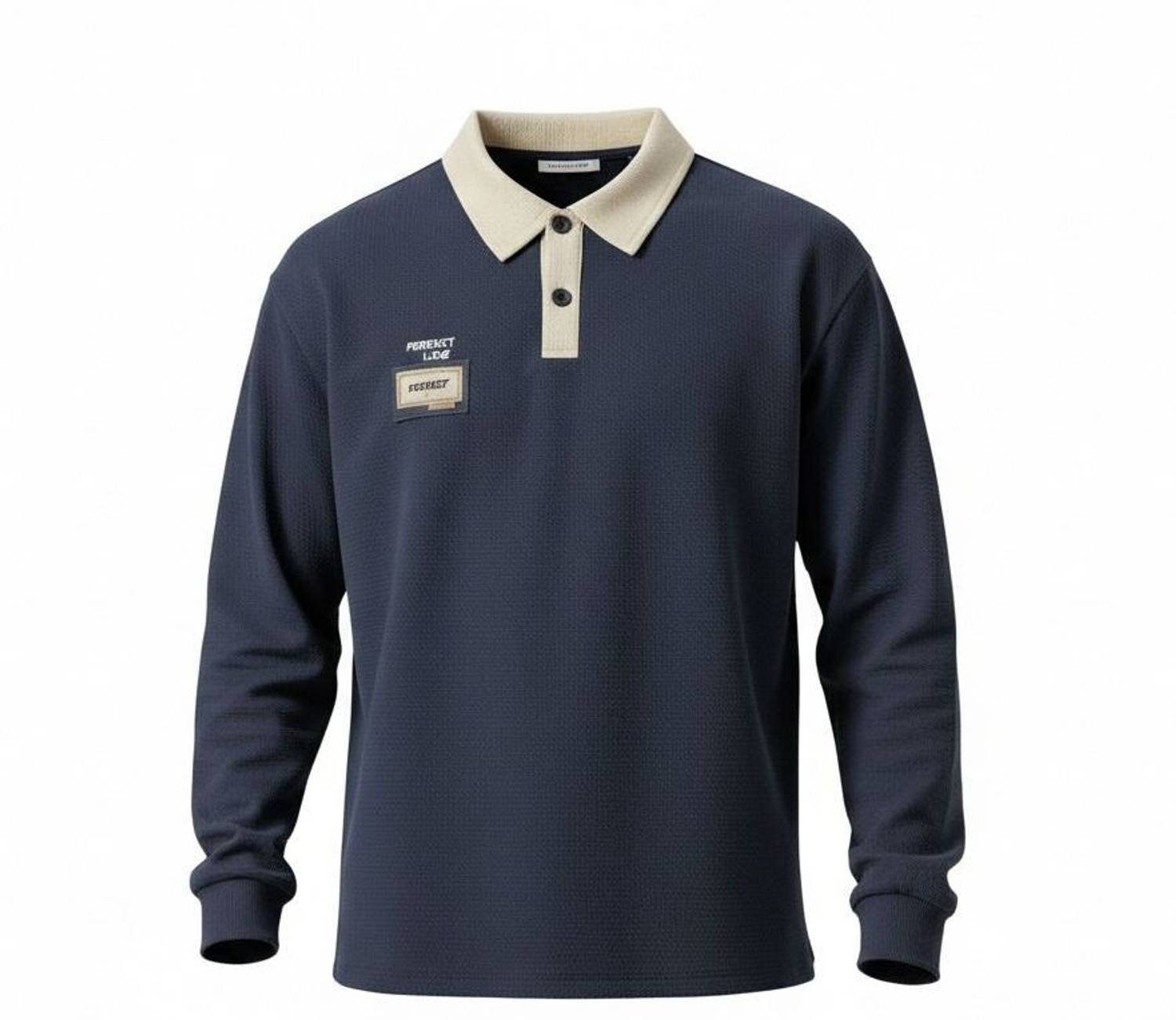 UGFABRICS Men Navy Blue Polo Neck T-Shirt - Image 1