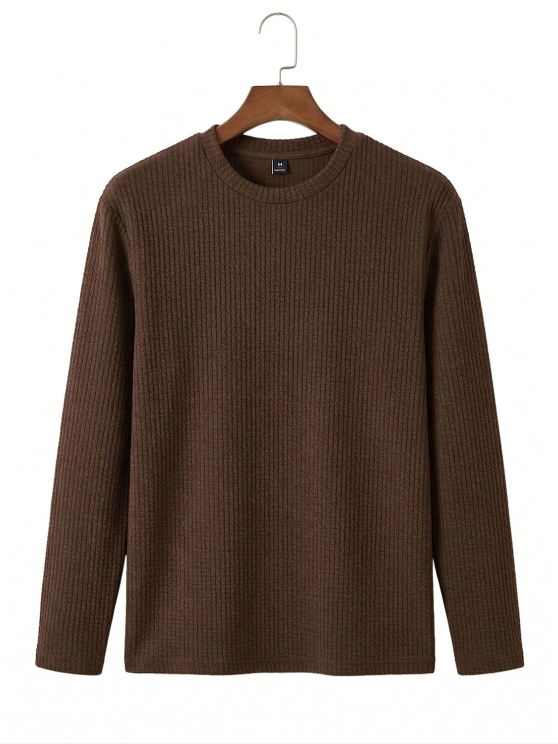 Image of ASAYATIFAB Self Design Men Round Neck Brown T-Shirt