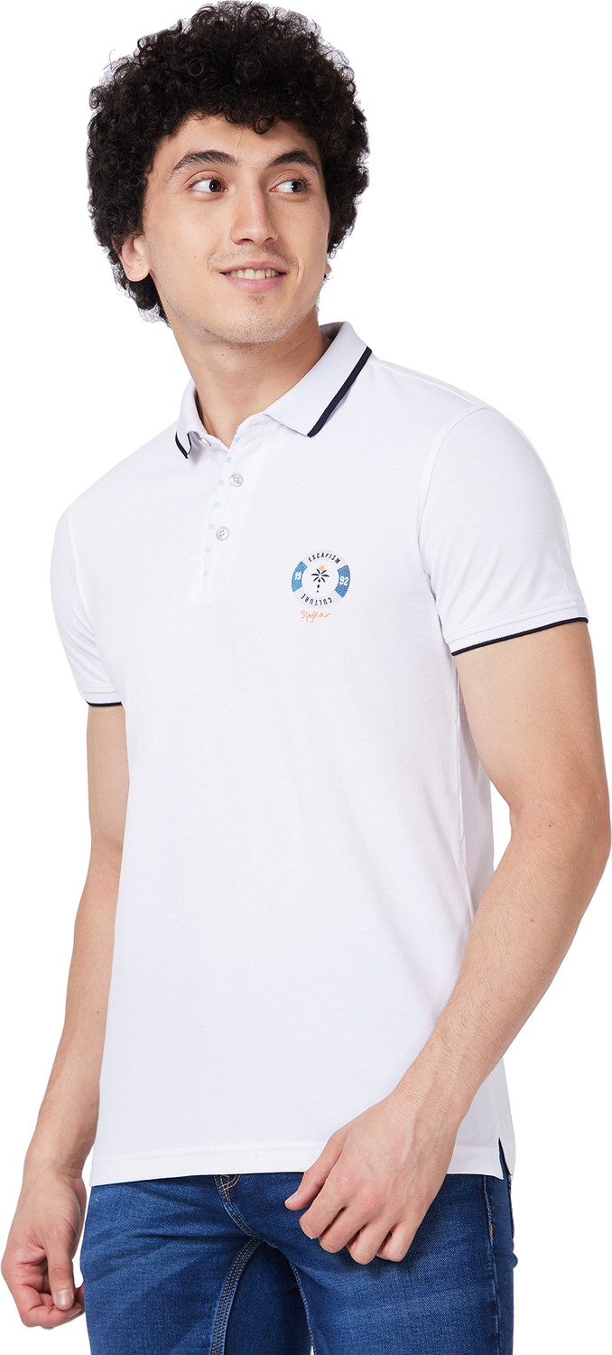 Image of Spykar Solid Men Polo Neck White T-Shirt