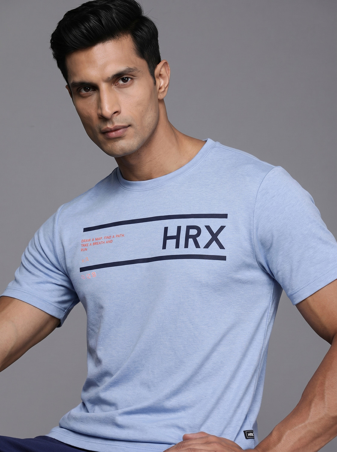 Image of HRX by Hrithik Roshan Printed Men Round Neck Blue T-Shirt