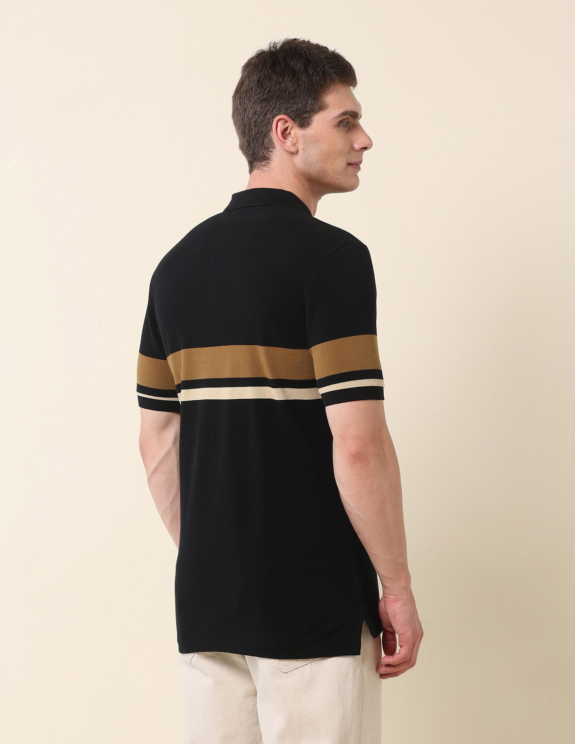 Image of U.S. POLO ASSN. Striped Men Polo Neck Black T-Shirt