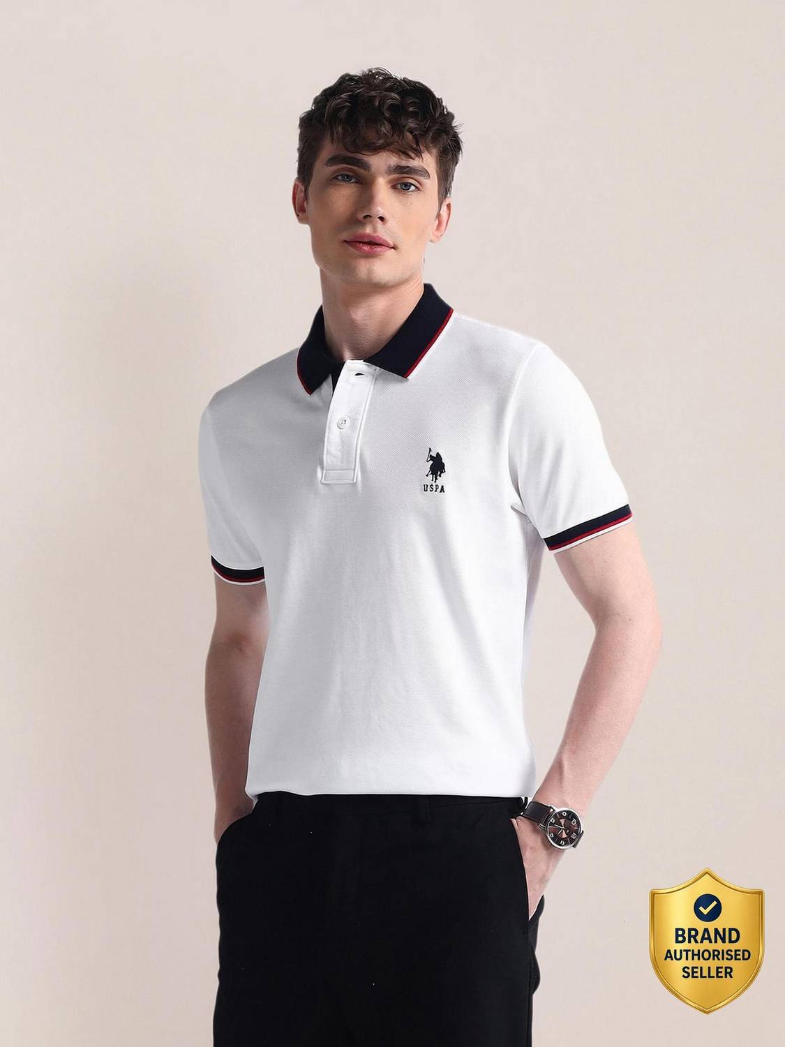 U.S. POLO ASSN. Solid Men Polo Neck White T-Shirt