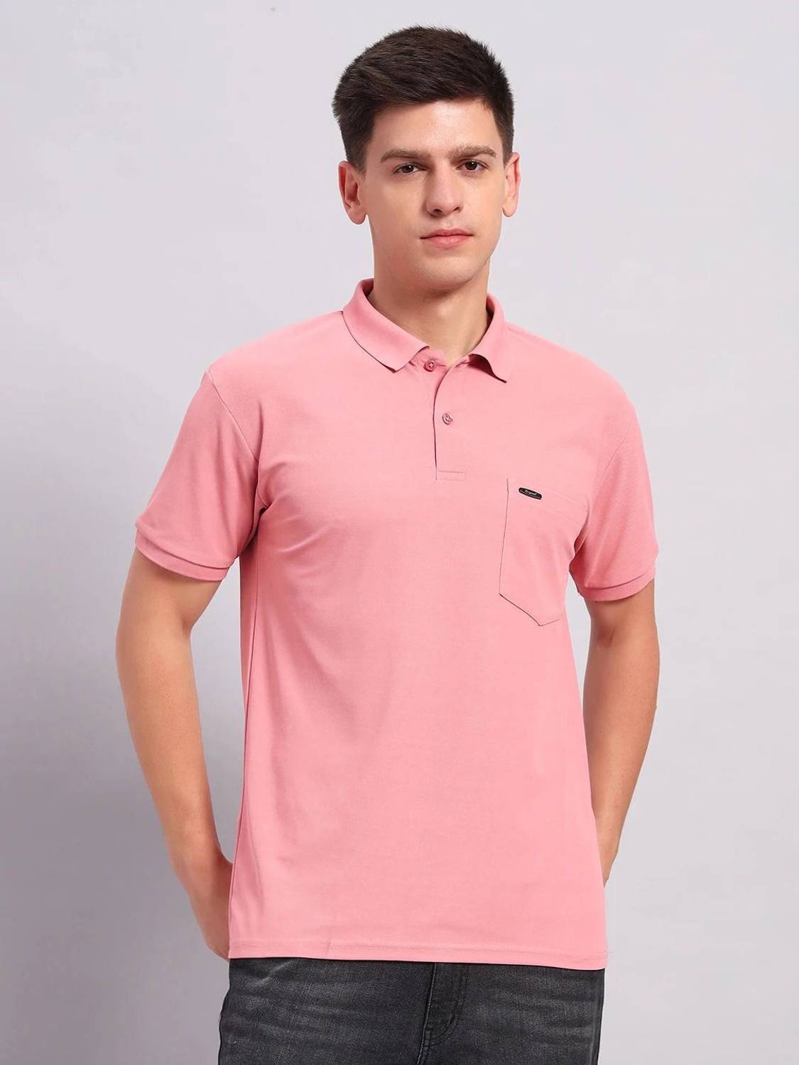 BLACK BLINK Men Solid Polo Neck Polycotton Pink T-Shirt