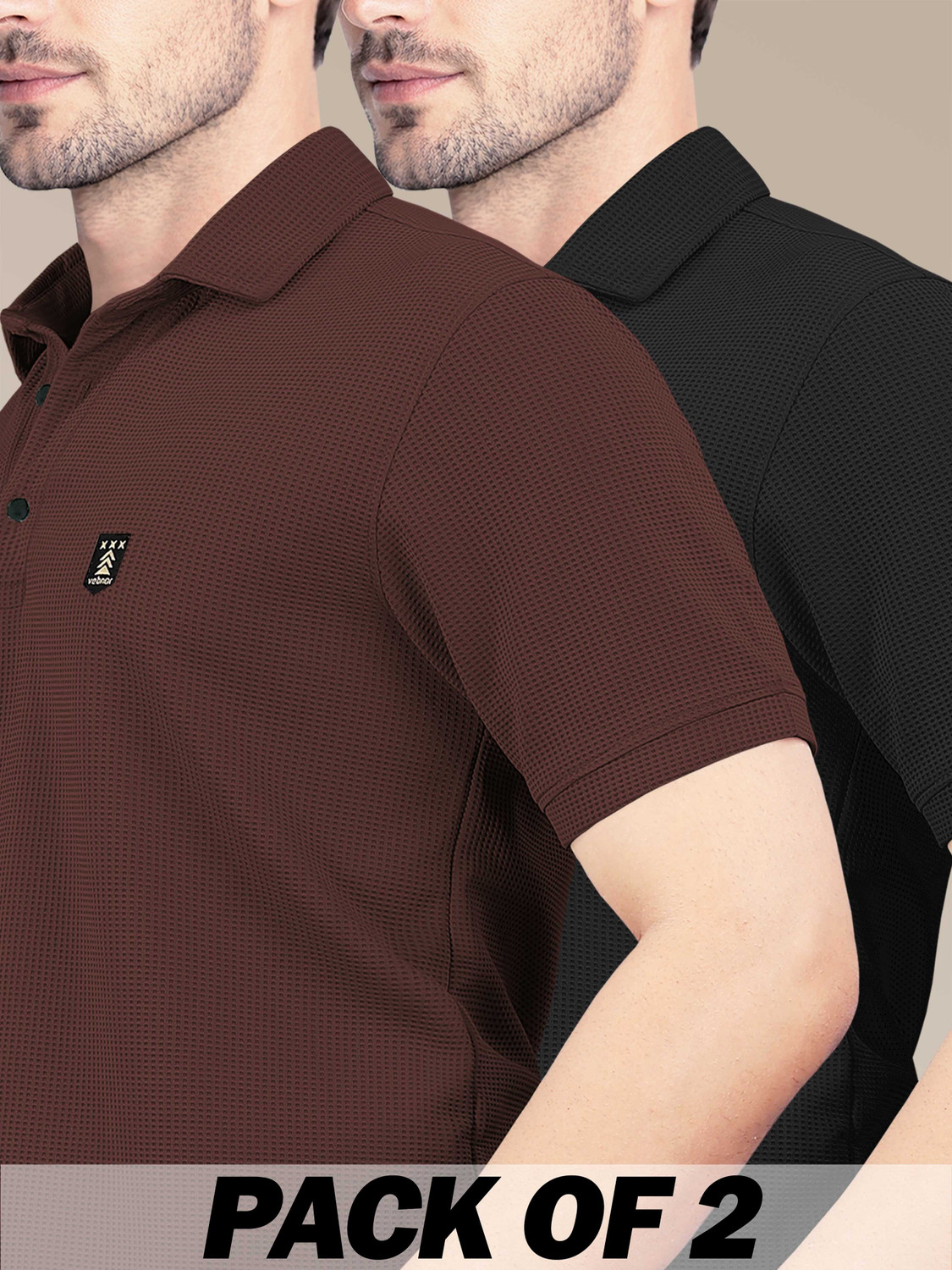 Image of VeBNoR Solid Men Polo Neck Black, Brown T-Shirt