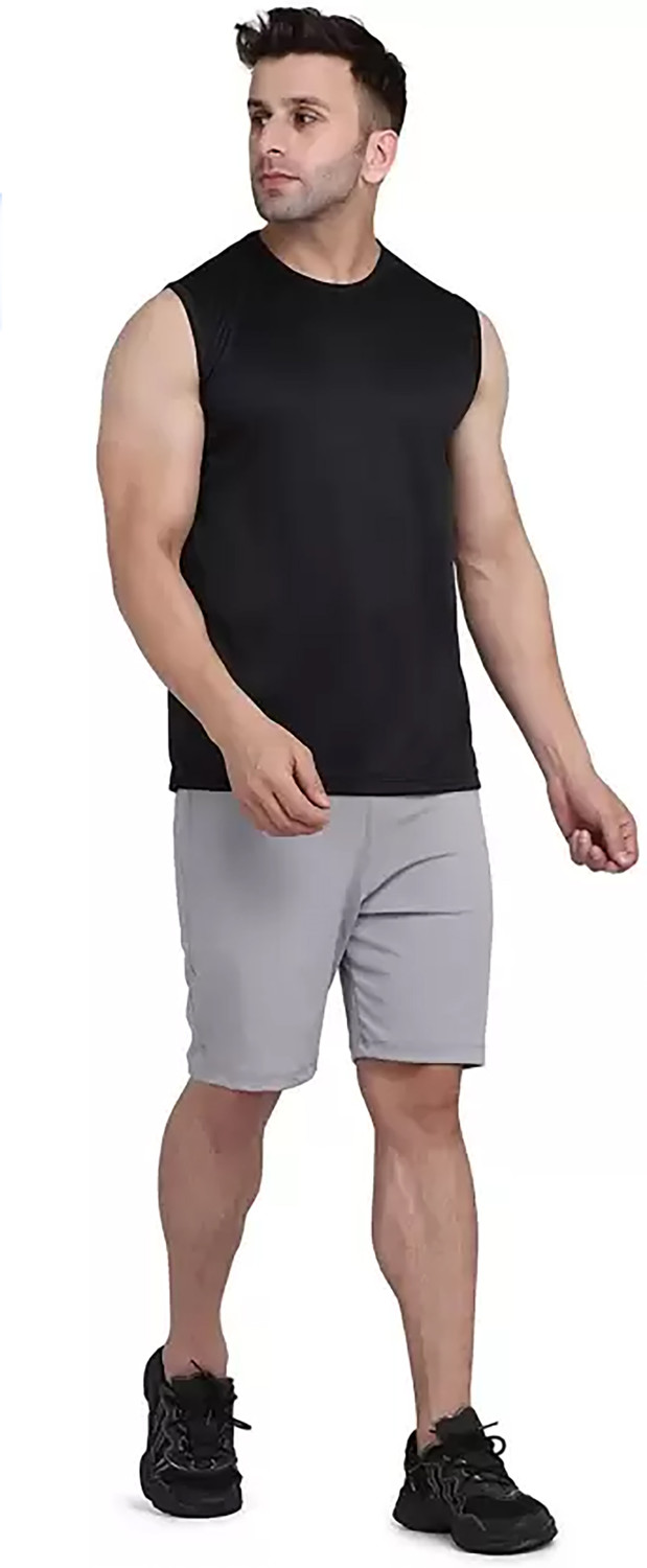 Image of Think Tech Solid Men Round Neck Black, White, Blue T-Shirt