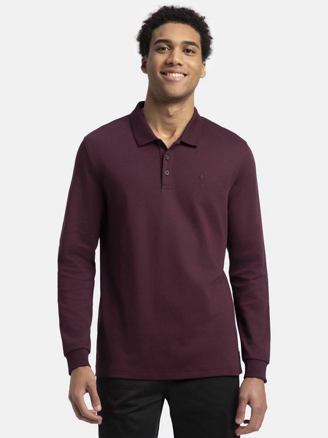 JOCKEY Men Maroon Polo Neck T-Shirt - Image 1