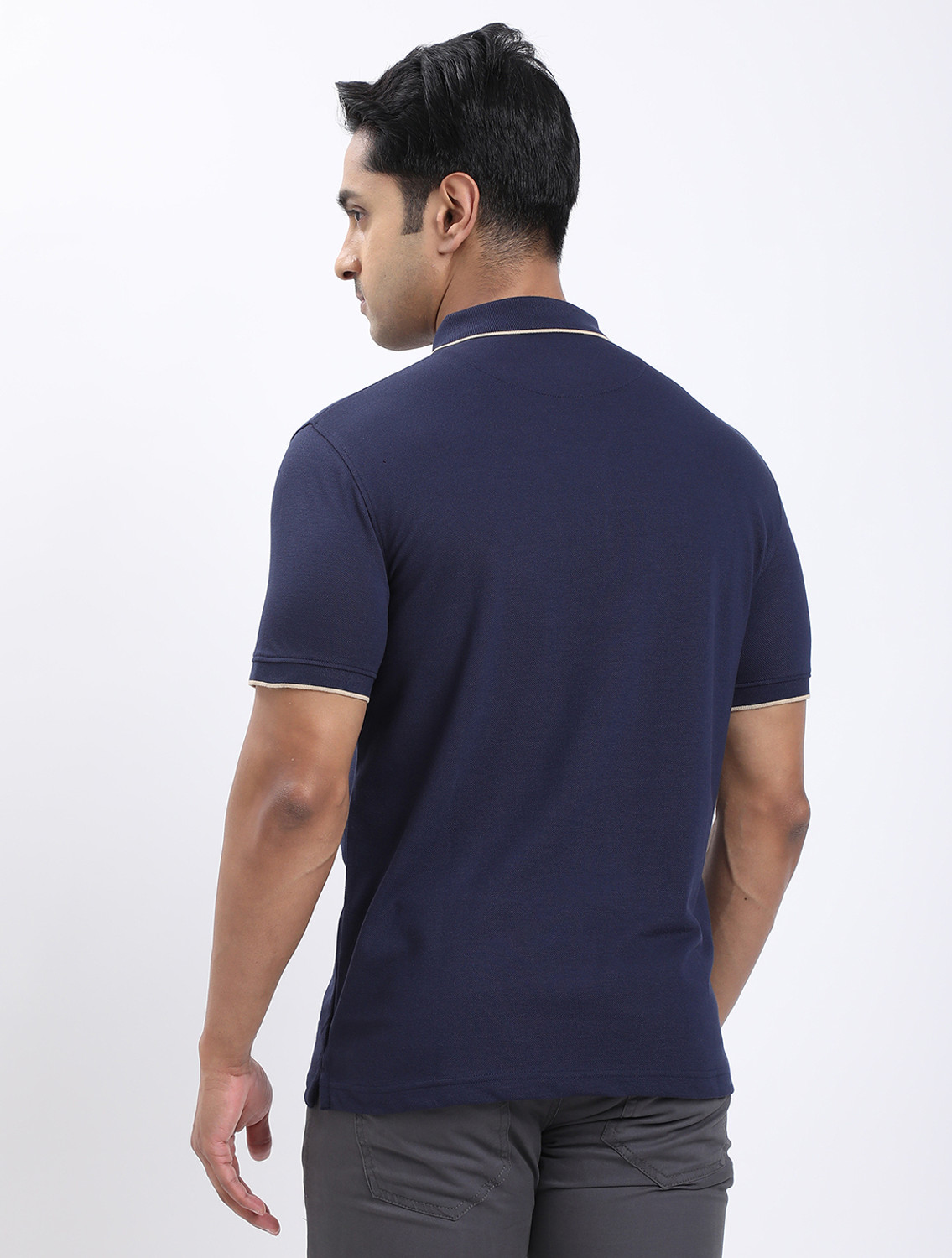 Image of INDIAN TERRAIN Solid Men Polo Neck Blue T-Shirt