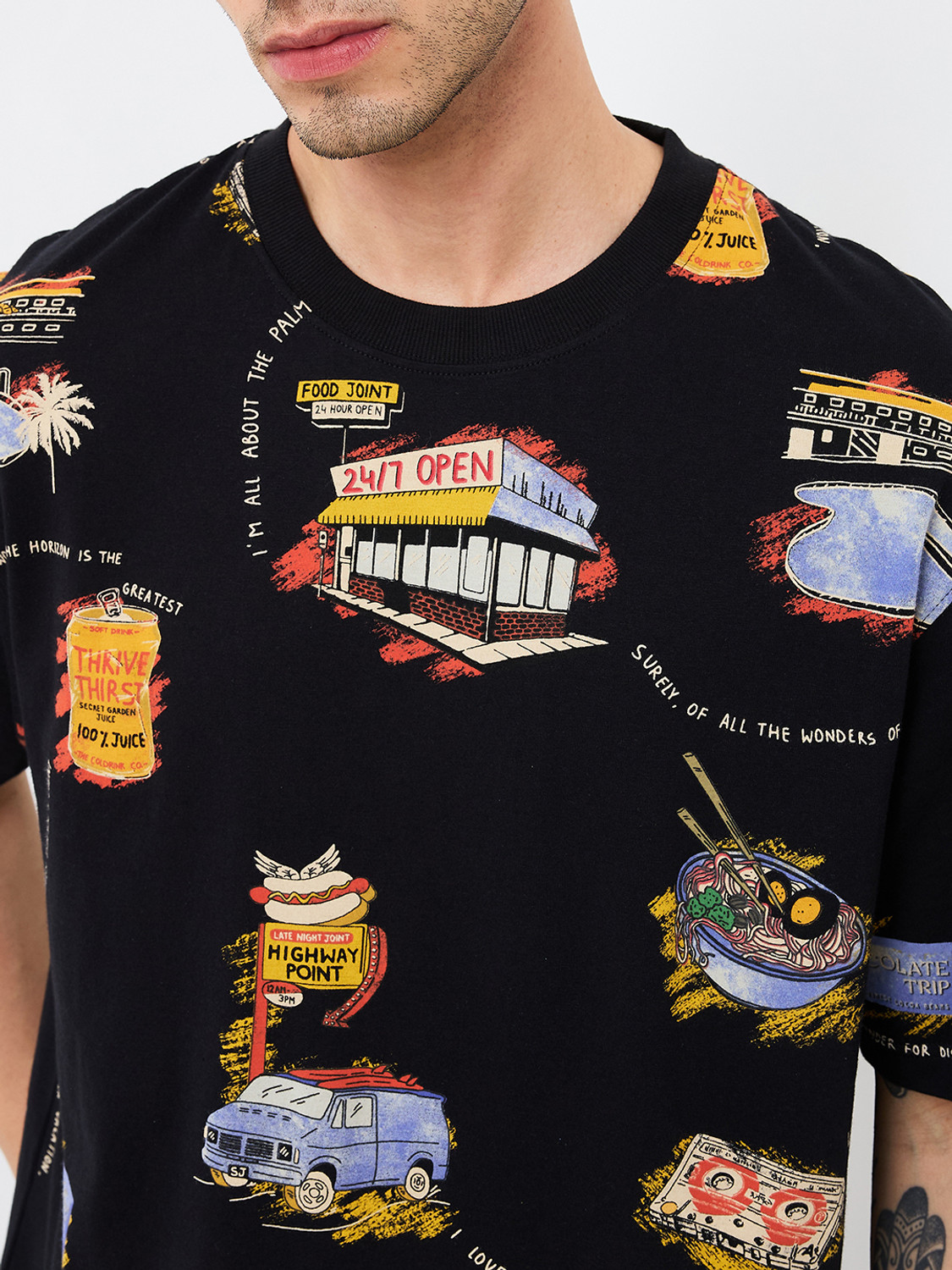 Image of Spykar Printed Men Round Neck Black T-Shirt