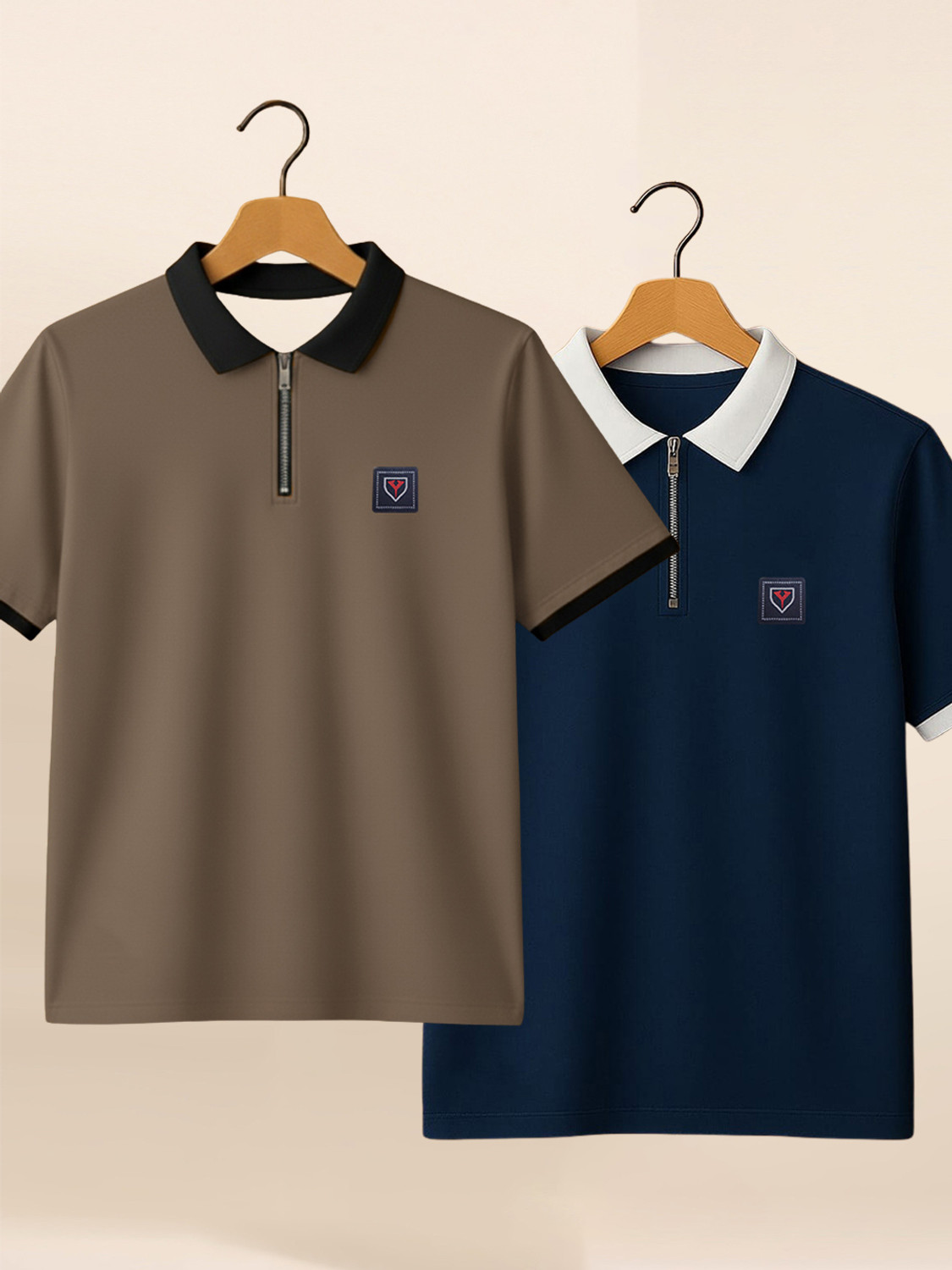 Image of Yazole Solid Men Polo Neck Brown, Navy Blue T-Shirt