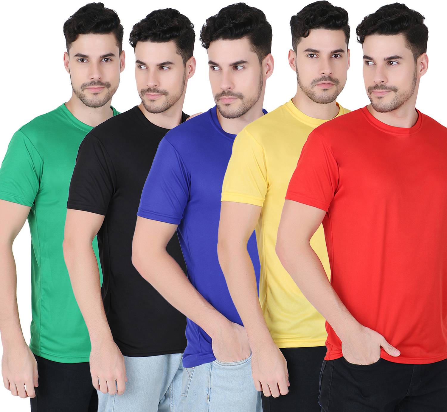 FABSHORE Pack of 5 Men Solid Round Neck Polyester Multicolor T-Sh