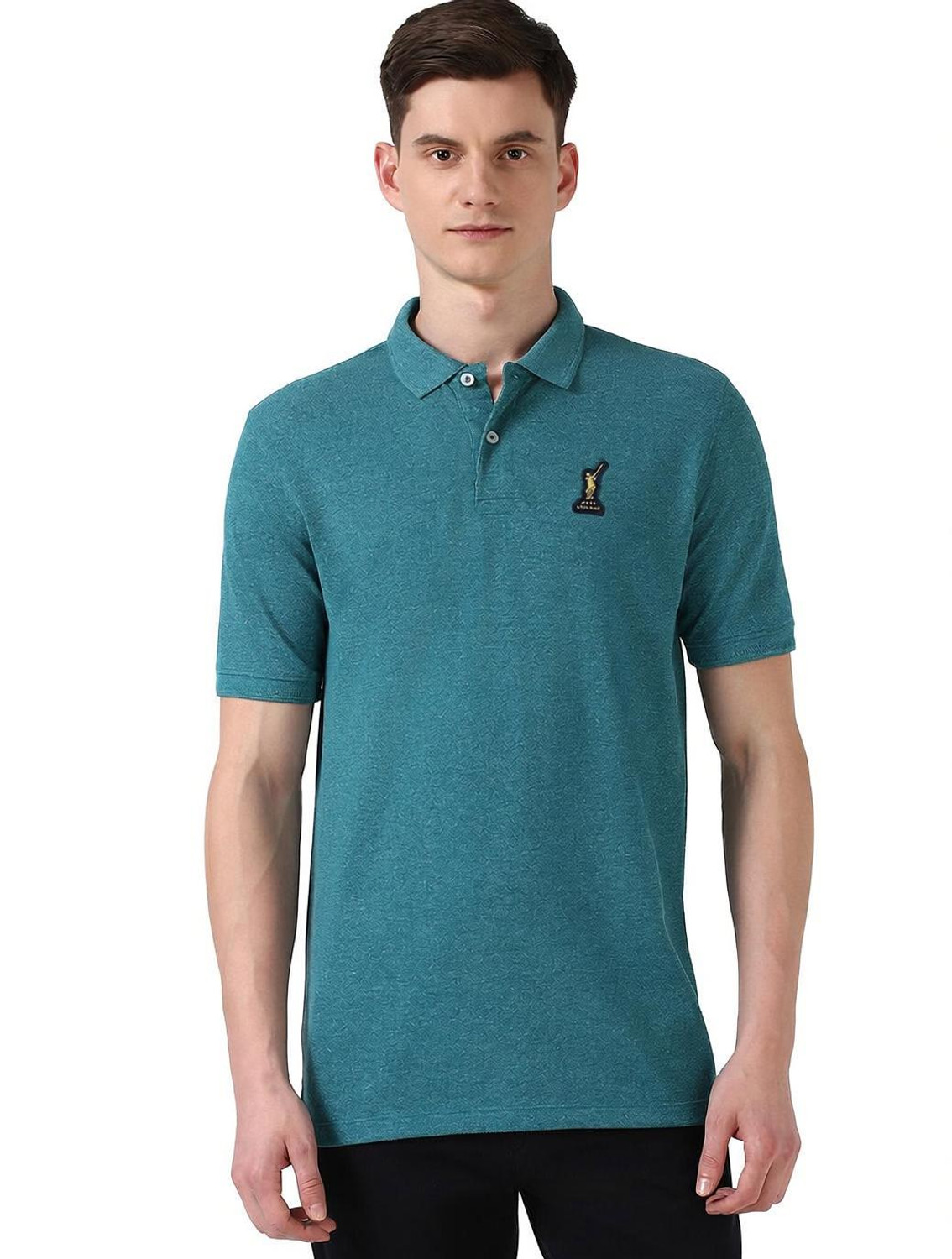 Image of PETER ENGLAND Solid Men Polo Neck Blue T-Shirt
