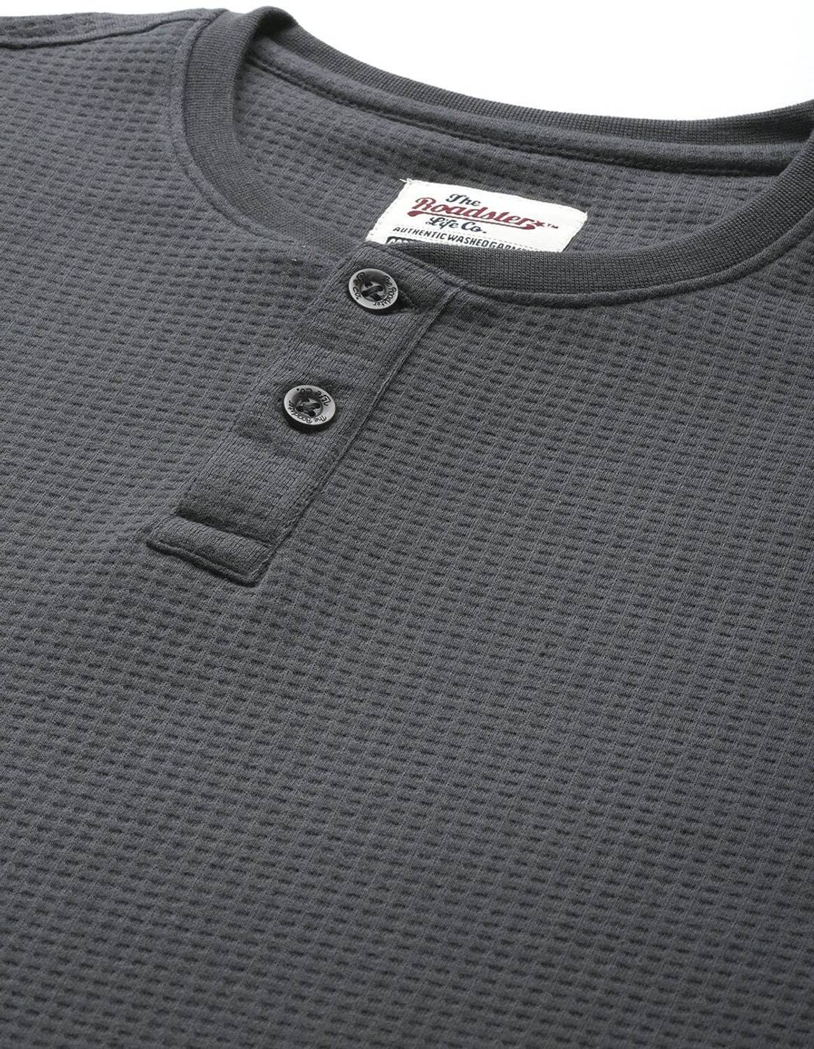 Roadster Men Henley Neck Black T-Shirt - Image 2