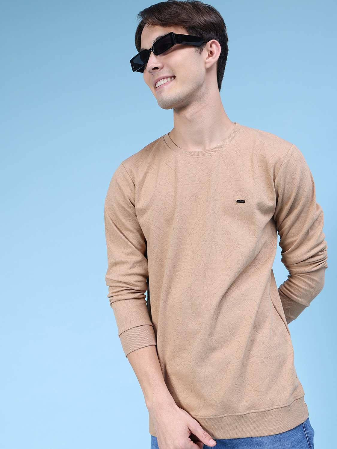 Image of V-MART Solid Men Round Neck Beige T-Shirt